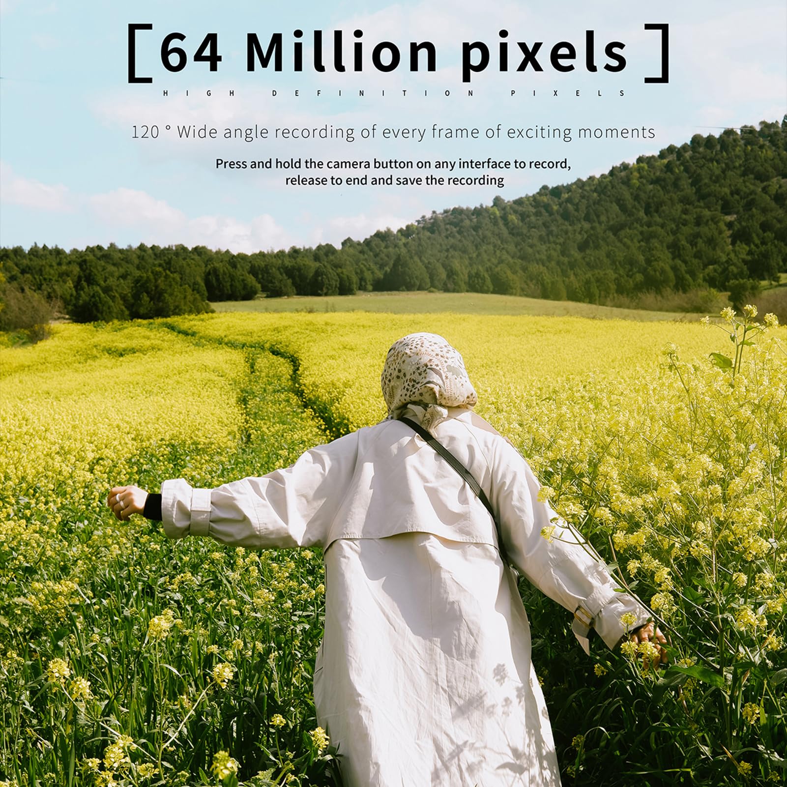 Appareil photo numérique 4K WiFi 64 MP double objectif vidéo avec vision nocturne 16X Anti-Secouement Microphone externe Support Batterie intégrée Écran IPS 3" pour anniversaires festivals
