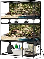 ZZJIHAI 120 Gallon Reptile Tank Stand 48x24 - Heavy Duty Terrarium Stand with Power Outlets & LED for Chameleon, Ball Python, Lizard Enclosures (No Tank)