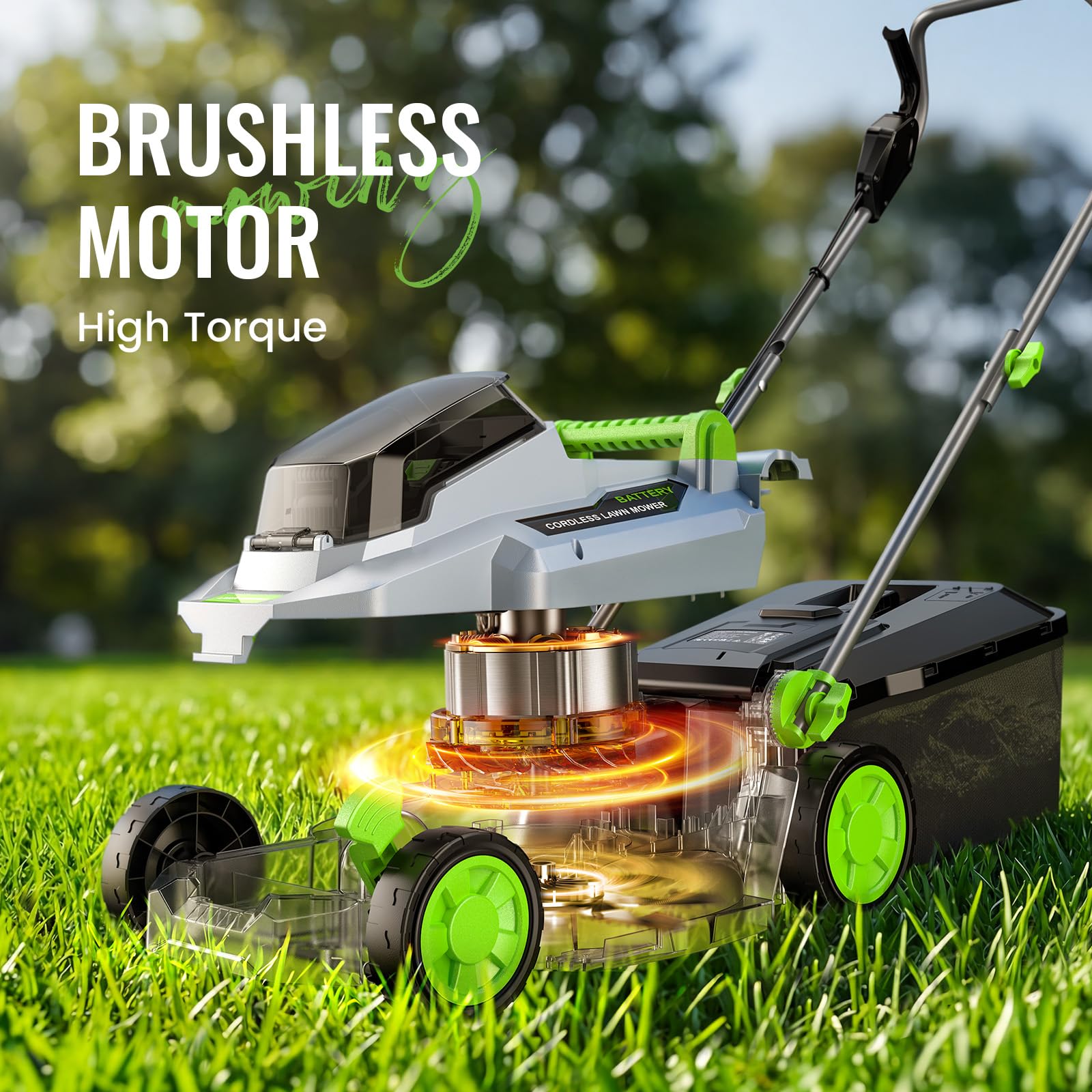 Cordless Lawnmower, ETOOLAB Lawnmower with Brushless Motor up to 280m², 33cm Cutting Width, 5 Cutting Heights, 30L Bag, 2 * 4.0Ah Battery and Charger — view 5