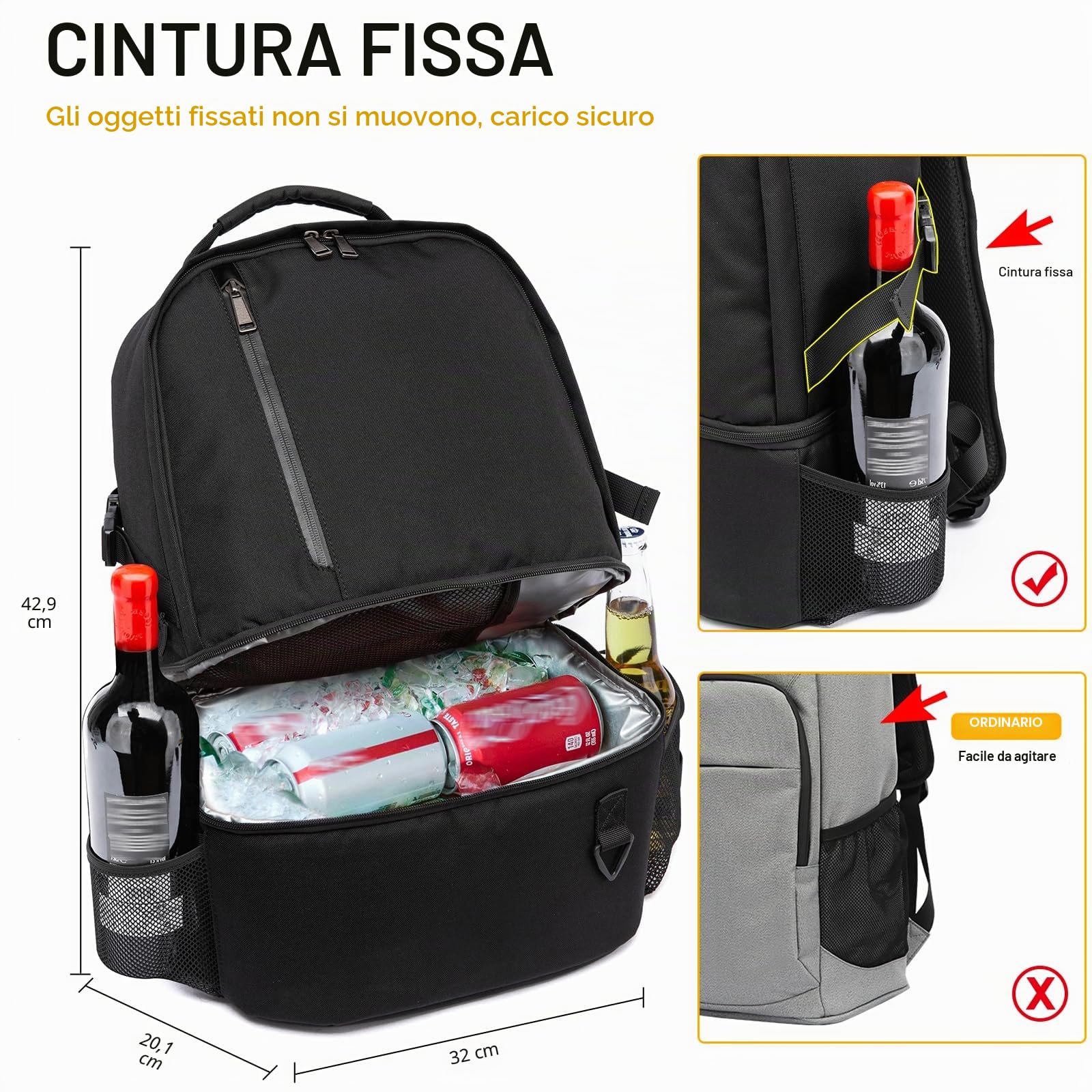 TUGUAN Zaino Termico Frigo 28 Litri Borsa Termica Porta Pranzo doppio ripiano con scomparto refrigerato inferiore Isoterma per Campeggio, Spiaggia, Picnic