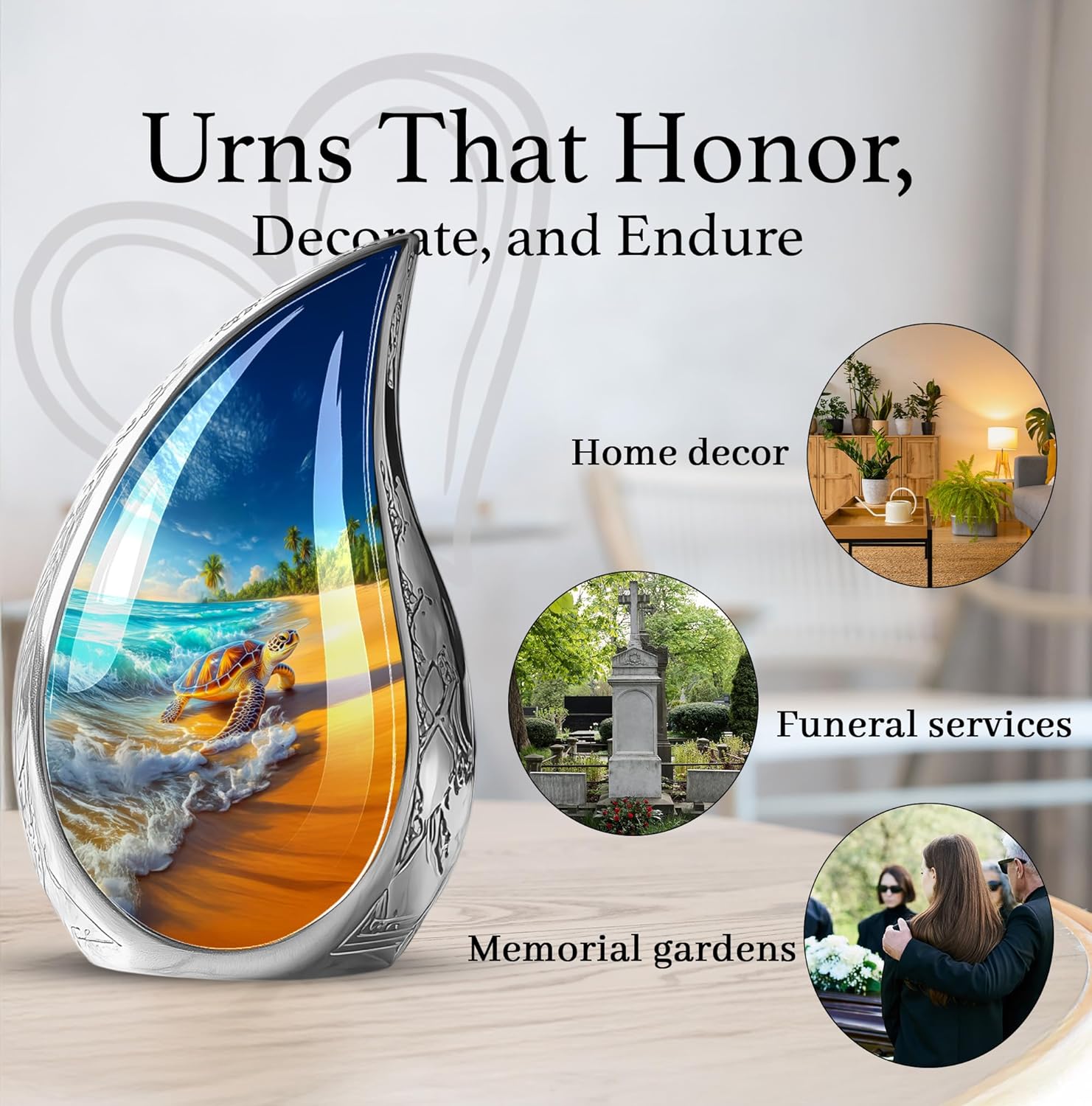 Teardrop Turtle Beach Urn for Human Ashes - Memorial Urns for Human Ashes - Ocean Turtle Urns for Adult Male and Female - Large Decorative Urn for Handmade 10inch