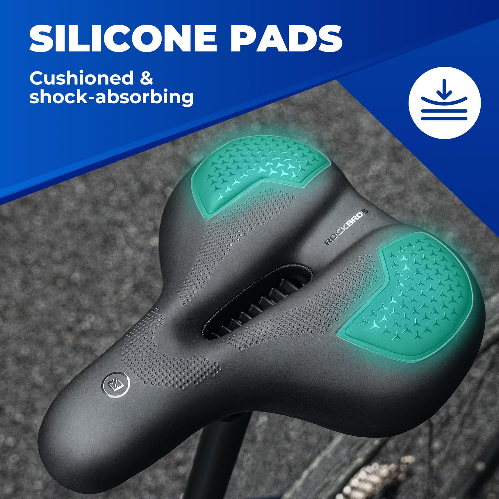 ROCKBROS Siodełko Rowerowe Siodełko Kolarskie z Zagęszczonym Silikonem i Pianką Wygodne Miękkie Grube Ergonomiczne Wodoodporne Siodło Rowerowe do Rowerów Górskich Miejskie Szosowe Damskie Męskie