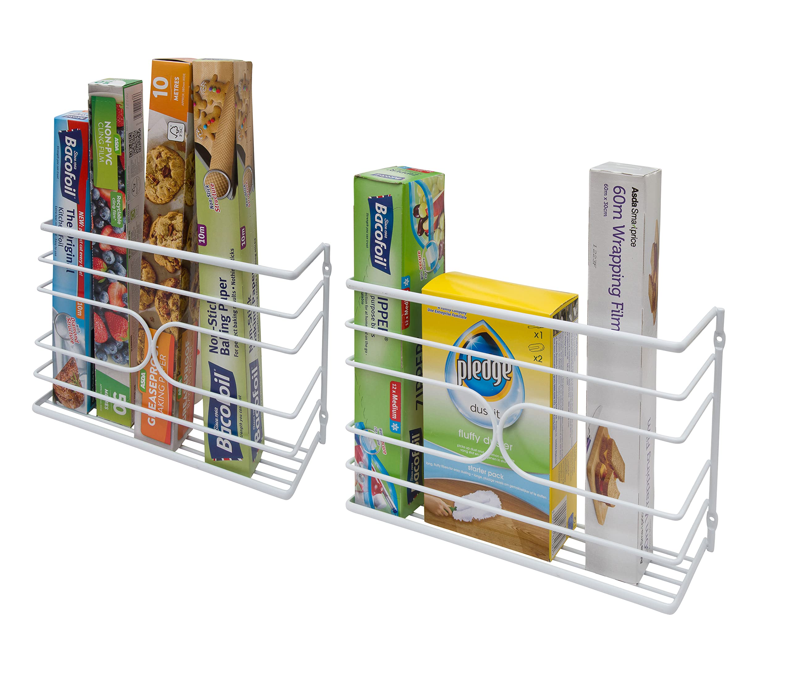 Organizer Rotoli Alluminio E Pellicola Portarotoli Da Parete Autoadesivo - 8 Pezzi Bianchi Per Carta, Alluminio E Sacchetti Spazzatura, Ideale Per Cucina E Bagno Porta Rotolo Adesivo
