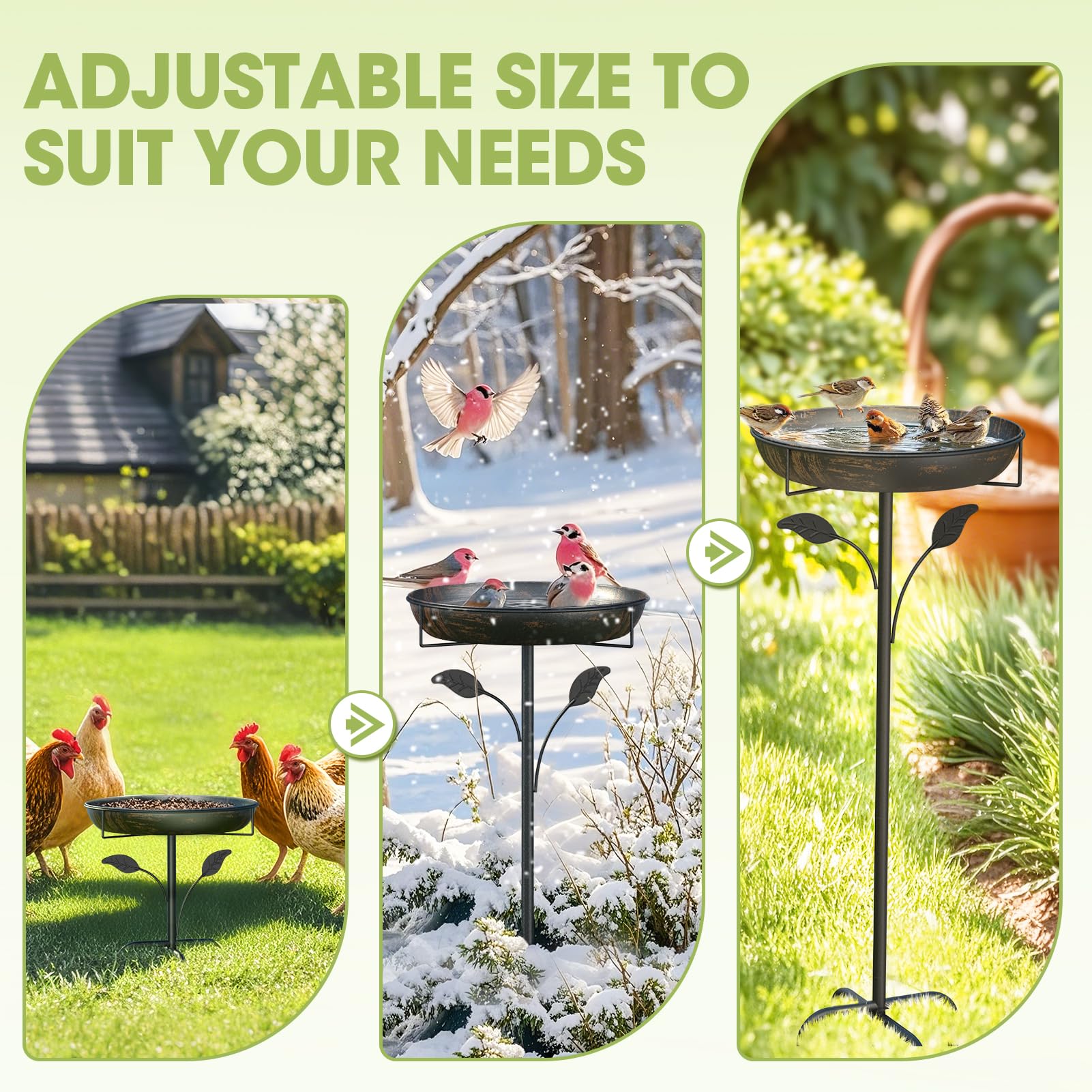 WELDUN Vogeltränke Vogelbad 30CM, Futter Schale Stehend für Draußen Garten, Metall Vogelbecken Wassertränke für Wildvögel, Vogeltränke Winterfest Futter Wasserschale