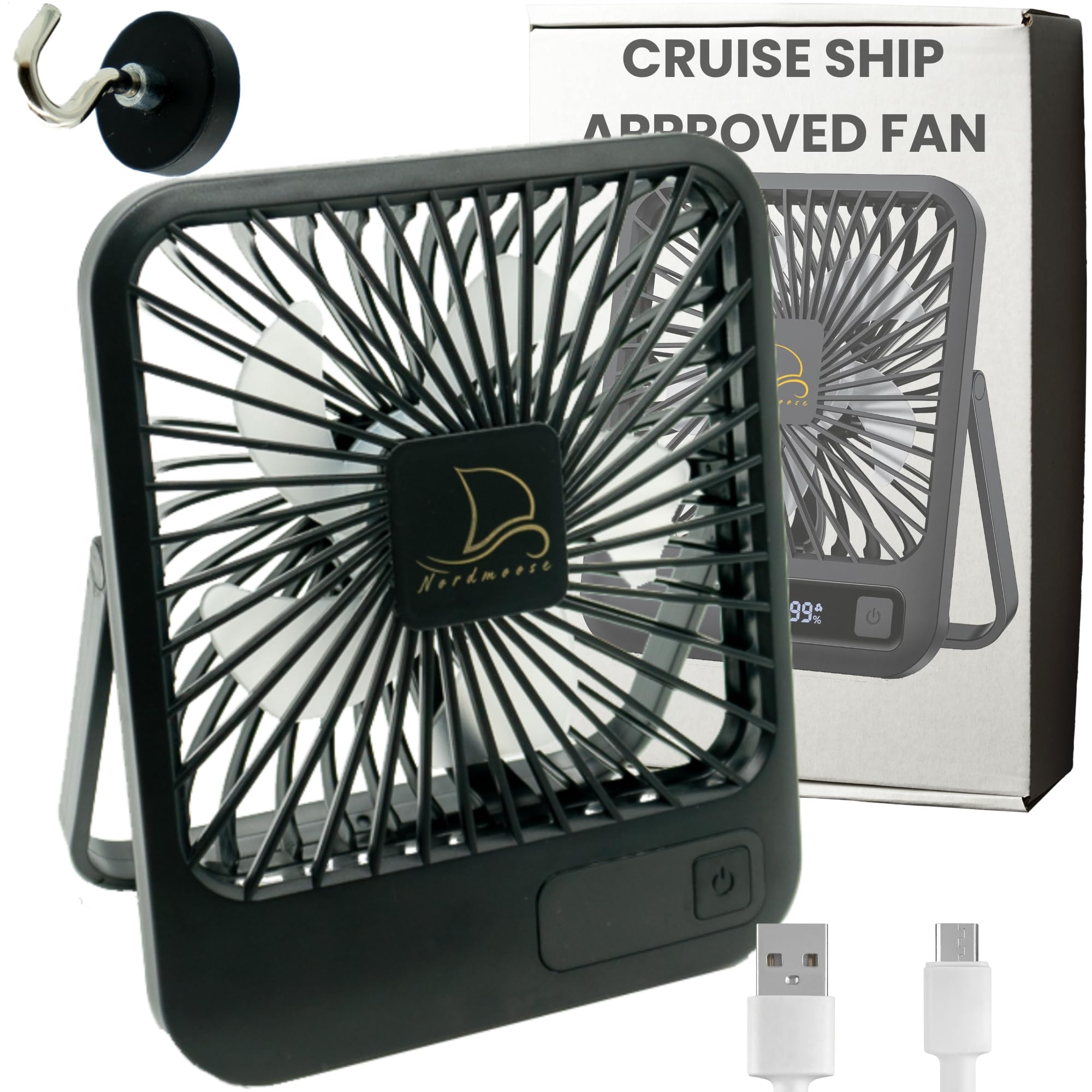 Original Cruise Fan - Magnetic Base Hook, USB Rechargeable, Portable Travel Fan for Sleeping