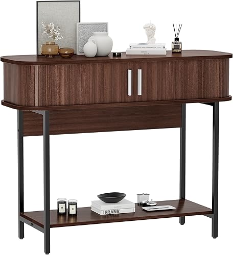 Mesa de entrada moderna de mediados de siglo de 40 pulgadas, mesa consola acanalada ultra delgada con puertas de almacenamiento y correderas,