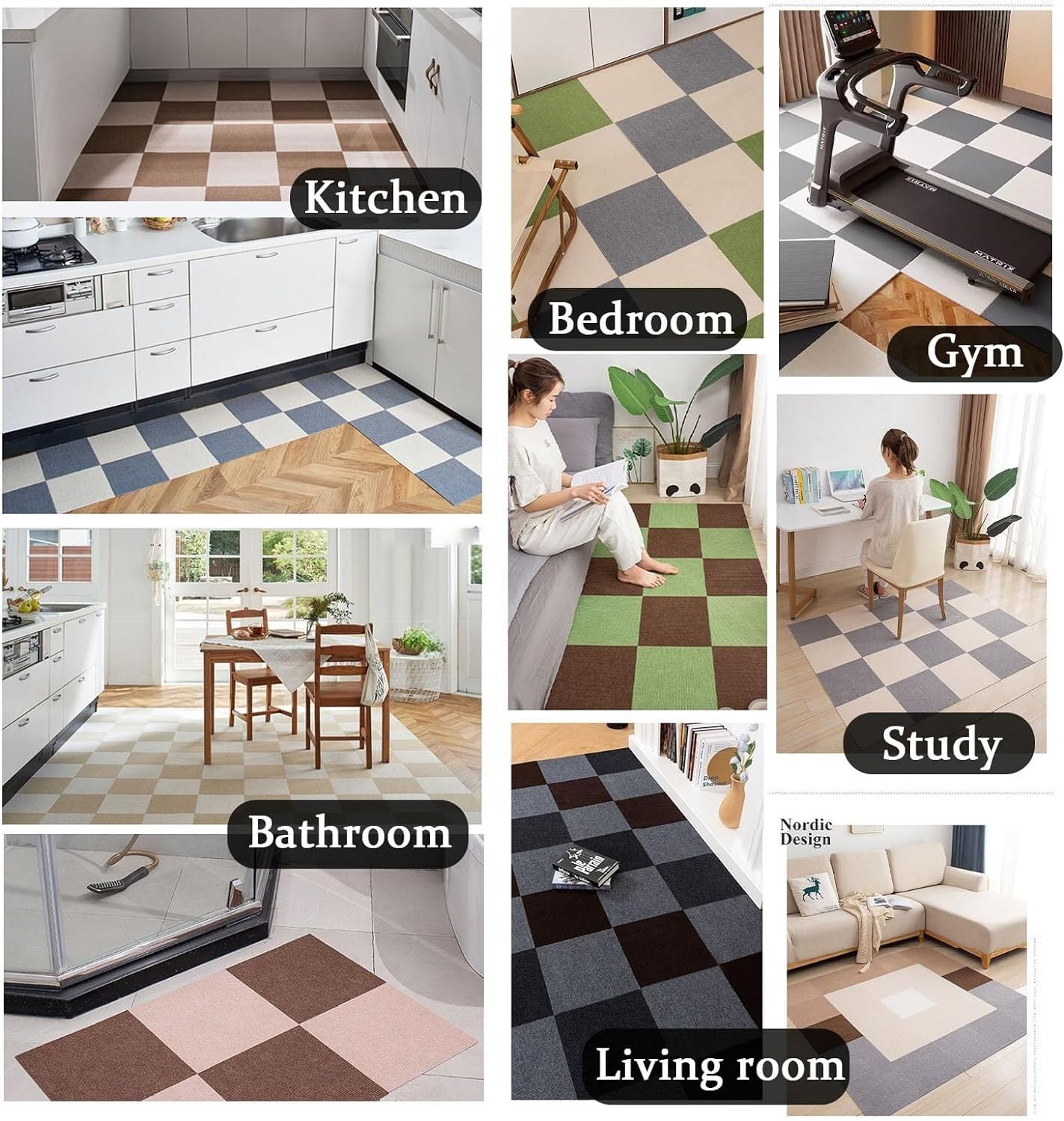 Dalles de moquette for la maison, 25/36 pièces, dalles de moquette auto-adhésives, à décoller et à coller, lavage, tapis d'épissure de sol carré, protection, facile à installer, 12 x 12 pouces | Black,36 Pcs