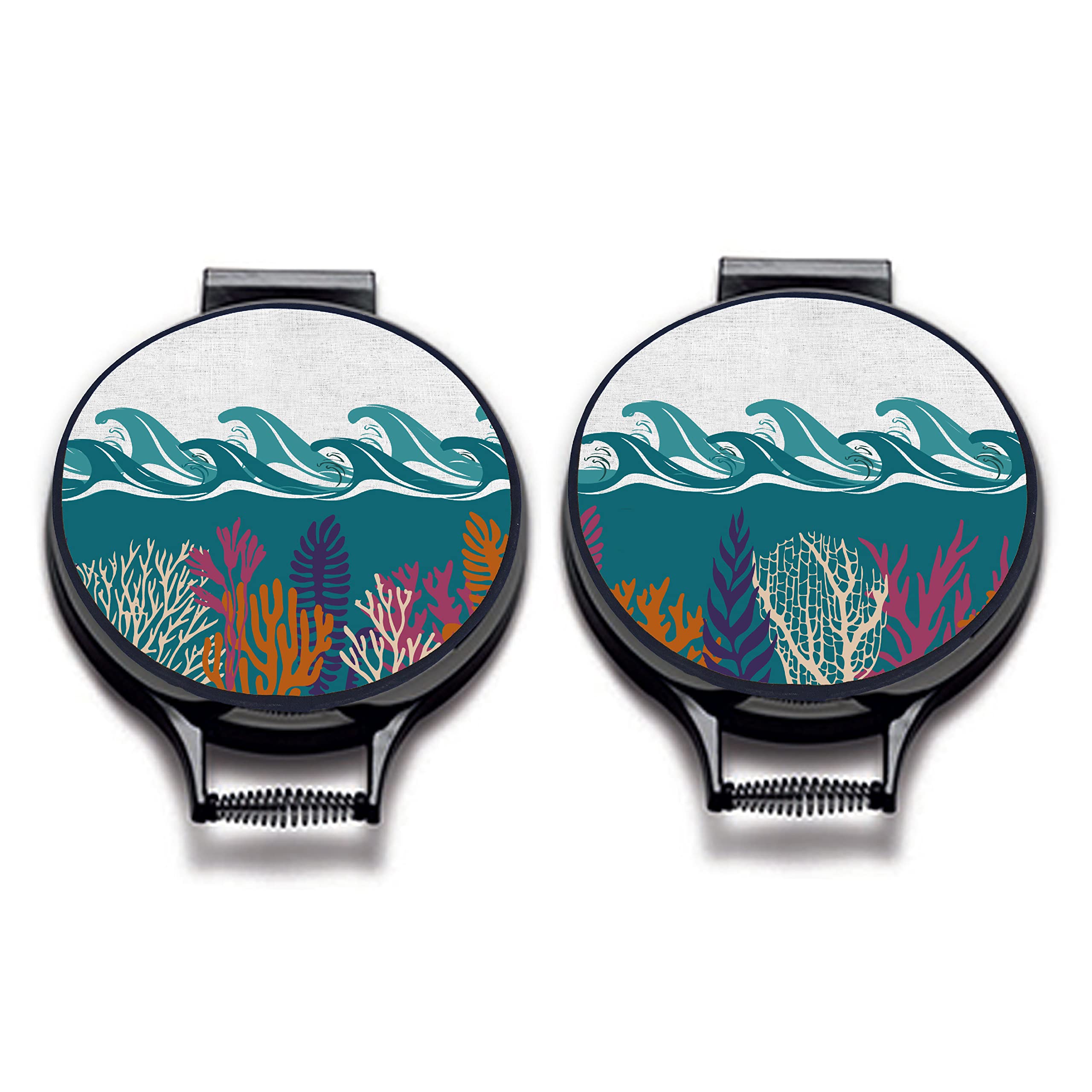 Coastal Hob Covers – Set of 2 | 37cm Round | Compatible with AGA, Heritage & Stanley Cookers | Heat-Resistant Pads | Chefs kitechen Accessories (Seaweed (Day))