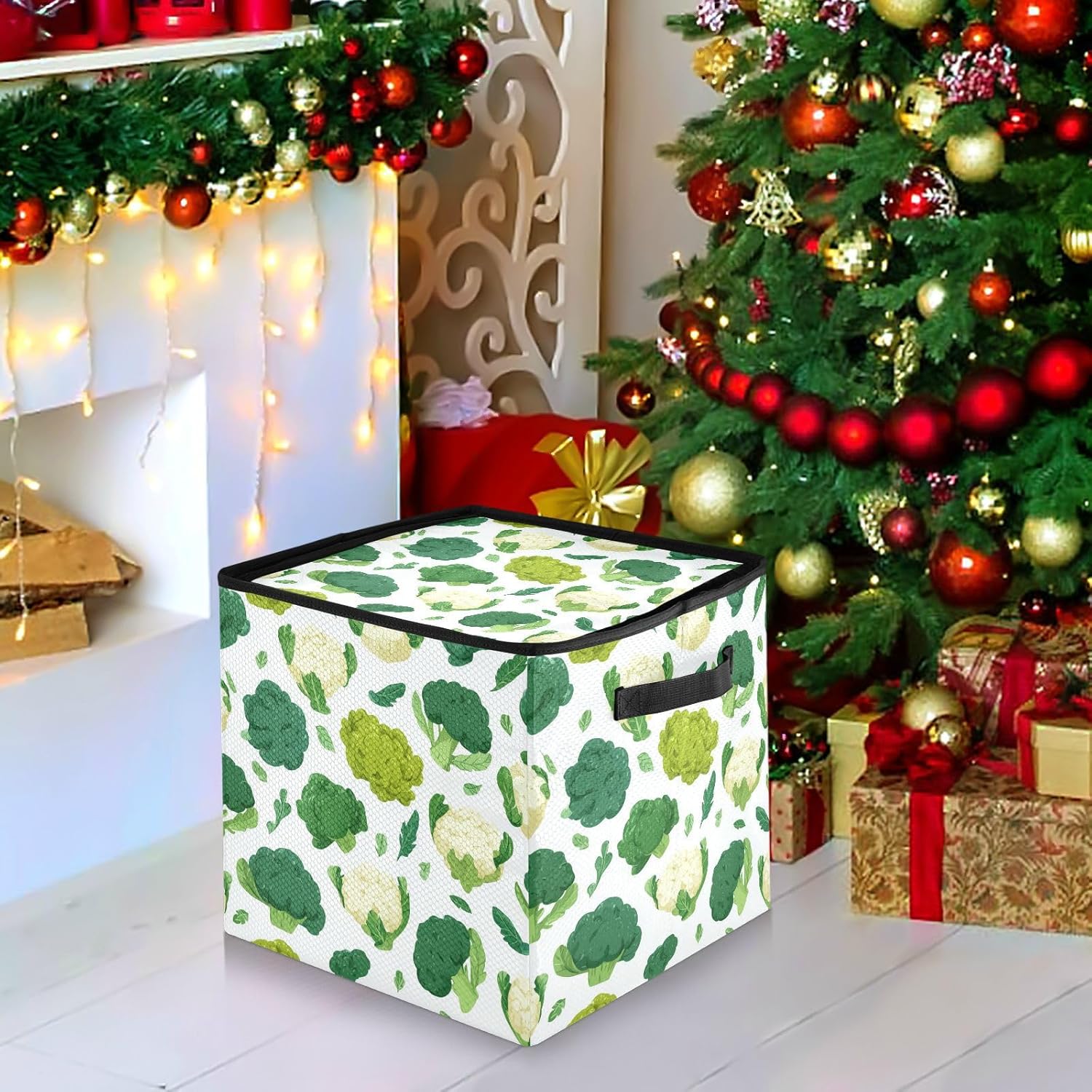 OTVEE Christmas Ornament Storage Box Holiday Decoration Organizer Stores upto 64 Holiday Ornaments Adjustable Dividers Tear-Proof Fabric Fresh Veggie Decor