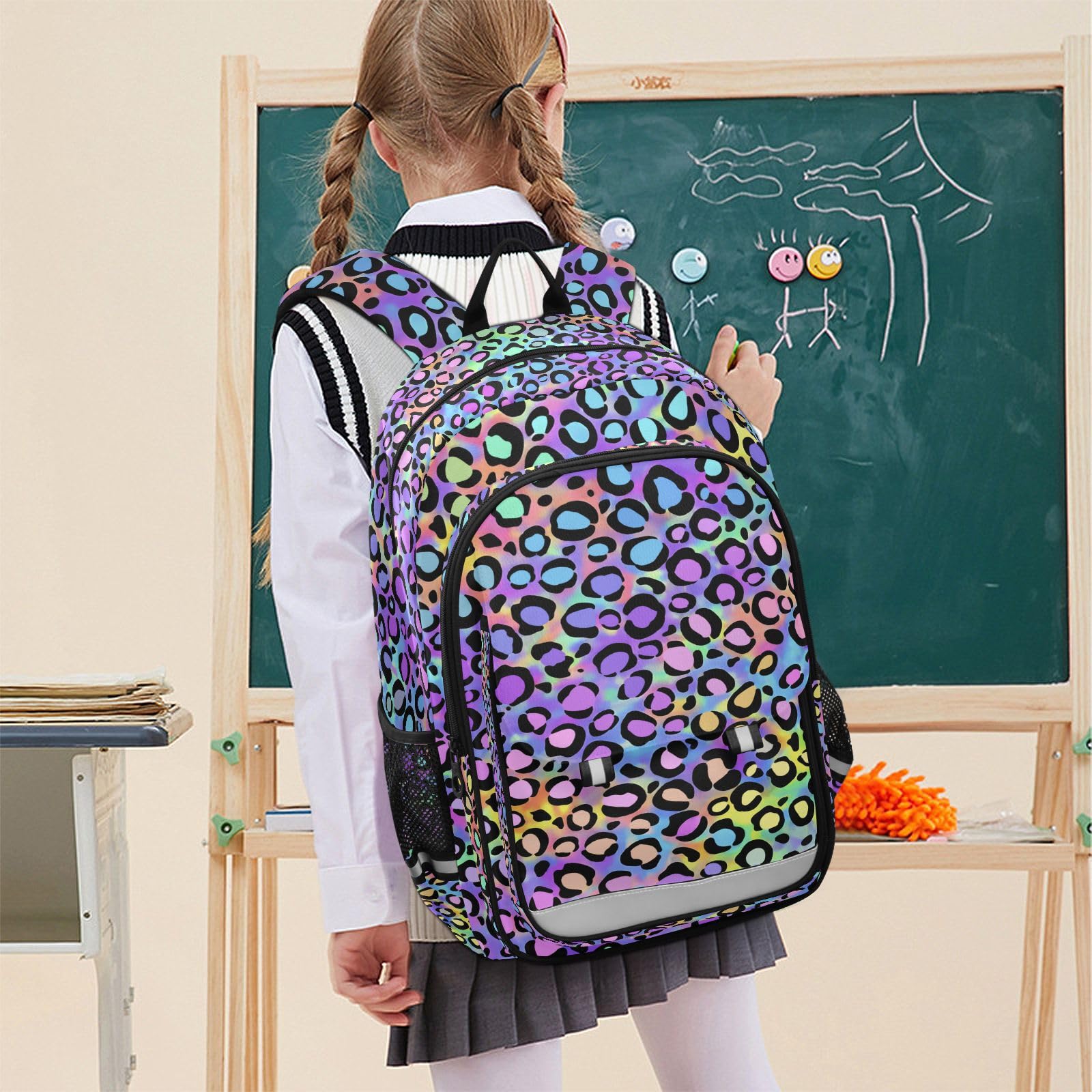 ALAZA Mochilas escolares de leopardo arcoíris, bolsa de viaje para laptop, bolsa de libros para niñas, niños, adolescentes, mujeres y hombres, Rainbow Leopard, 12.9 x 5.1 x 17.7inch, Mochilas Daypack