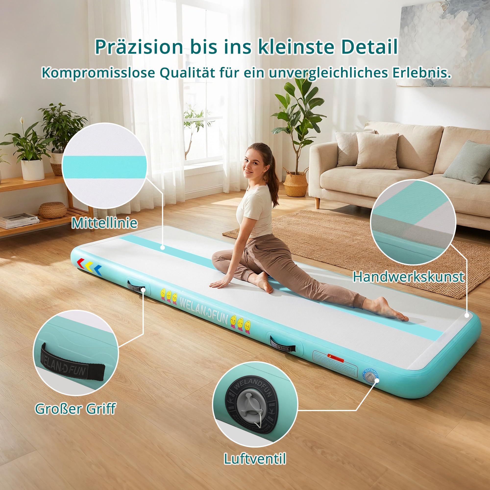Tumbling Mats de 15/20cm Grosor 3/4/5/6M Estera de Gimnasia Inflable Air Track para Hogar Entrenamiento