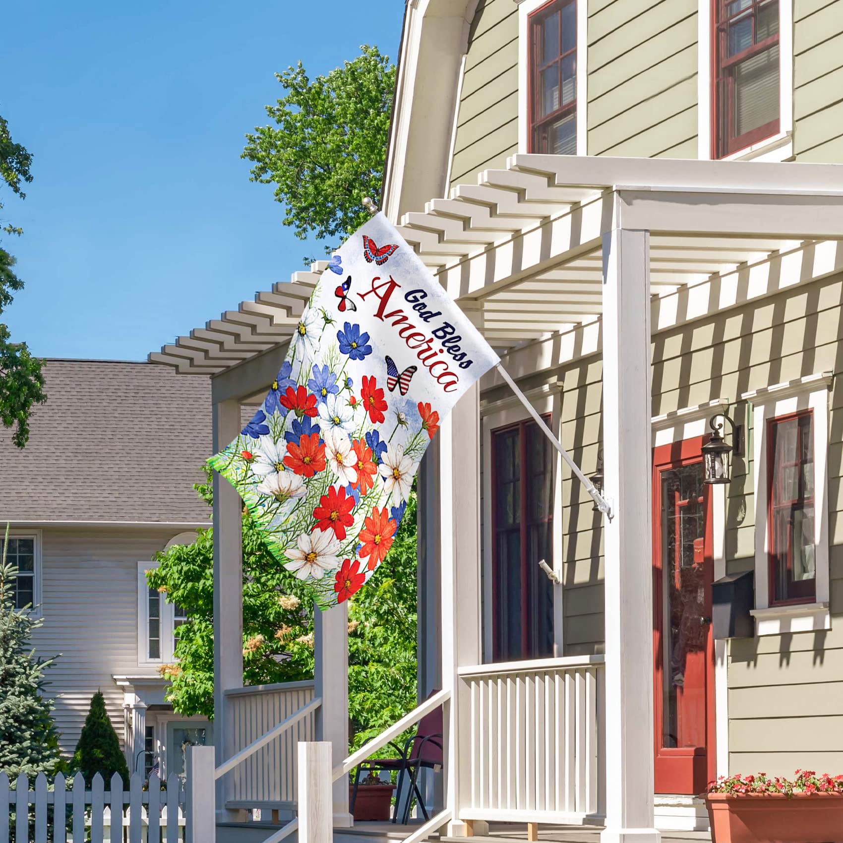 Morigins Bless The USA Hausflagge – Patriotic Stiefmütterchen Design, Doppelseitig, 71x102 Cm