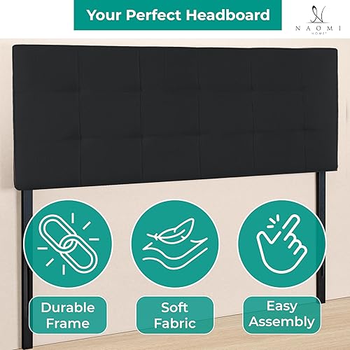 Miniatura 4 de Jessenia - Cabecera capitonada tapizada para cama tamaño Queen, 12 posiciones ajustables, cabecera montada en la pared, cabecera de tela de lino,