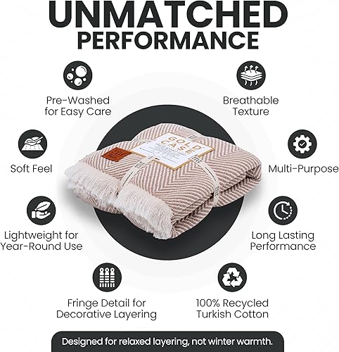 Miniatura 2 de GOLD CASE HOME COLLECTION Manta elegante 100% de algodón reciclado para sofá, súper suave, manta bohemia decorativa para sala de estar, cama y casa