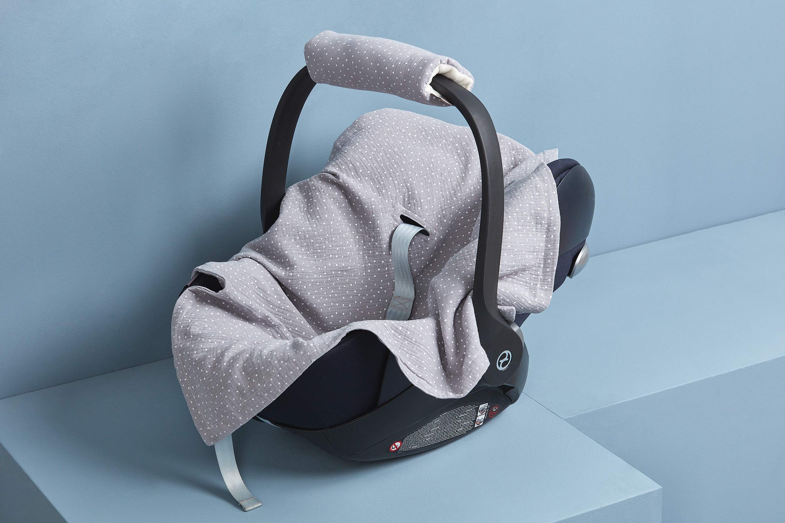 KraftKids Manta para portabebé de muselina con lunares grises de 75 x 75 cm, manta de bebé de muselina ligera y práctica para los días calurosos en verano