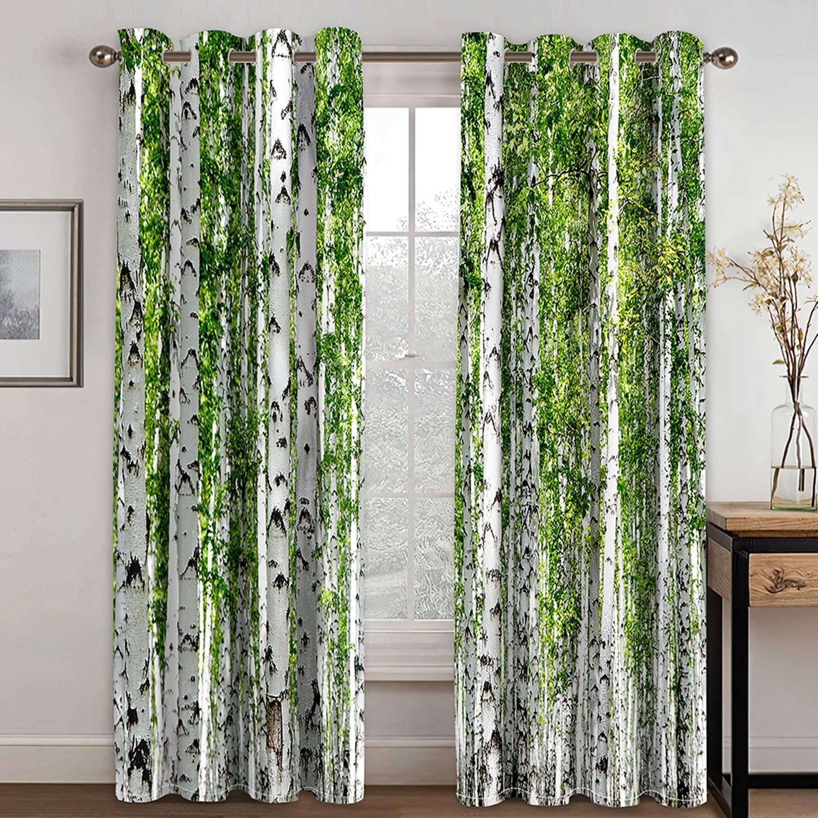 Gualiy Rideau Occultant pour Fenetre, Rideaux Chambre Isolant Paysages Arbres Rideaux Lot de 2 107x138cm