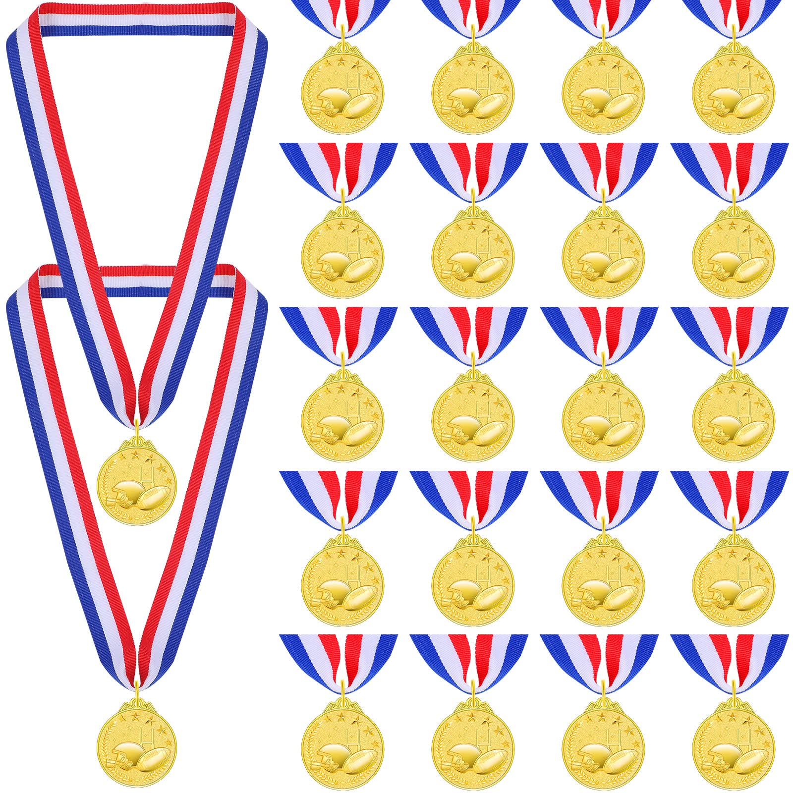 Sherr 24 Pcs Football Medal Award Medals Sports Medals Gold with Neck Ribbons Metal Medals for Awards Trophy Award Prize Gift Football Party Favors
