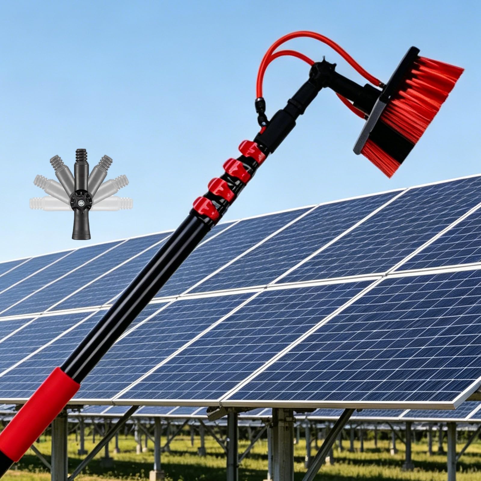 AYCDL Water Fed Telescopic Pole with Pro Bristles, Hidden Water Feed Brush – Soft But Strong, for Solar Panels, Glass, Roof, Conservatories – No Ladder, Ground Reach,9m/30ft