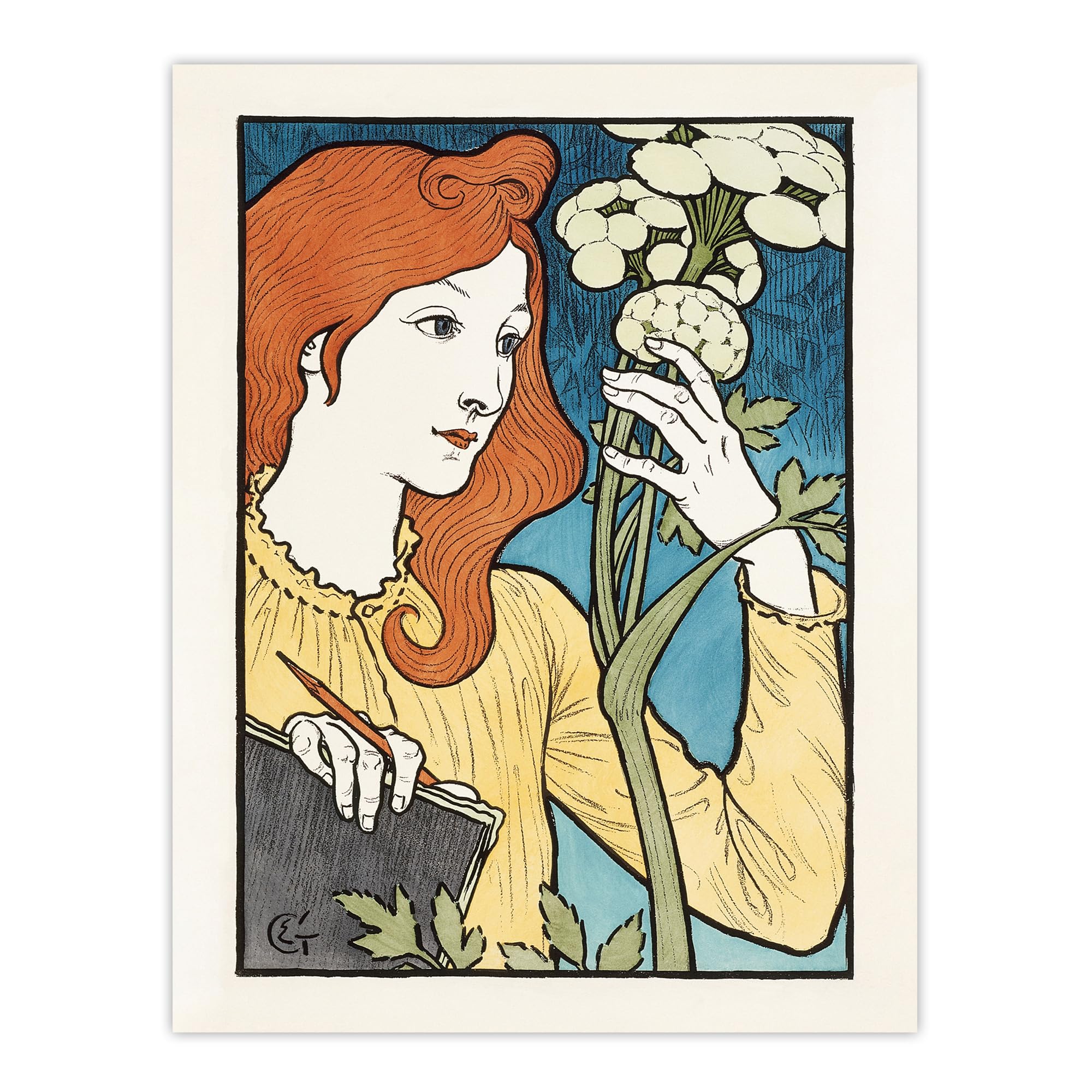 Artery8 Salon Des Cent Woman With Flower Grasset Wall Art Poster Print 12X16" Size 12