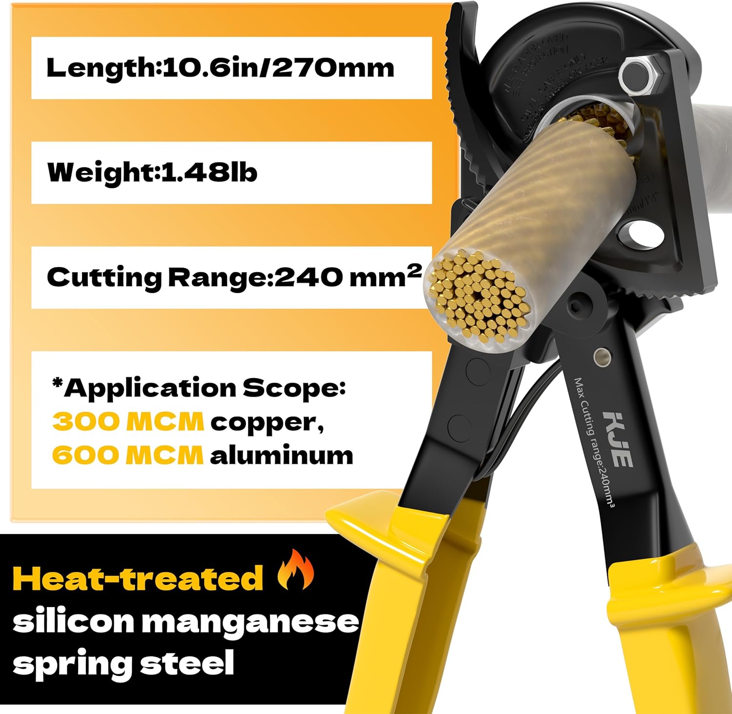 KJE Cable Cutters Ratcheting Cable Cutters and Aluminum Copper Wire Cutters Heavy Duty, Wire Cutters Electrical for Cutting Aluminum Copper Soft Wire Up to 240mm² Cutter Pliers