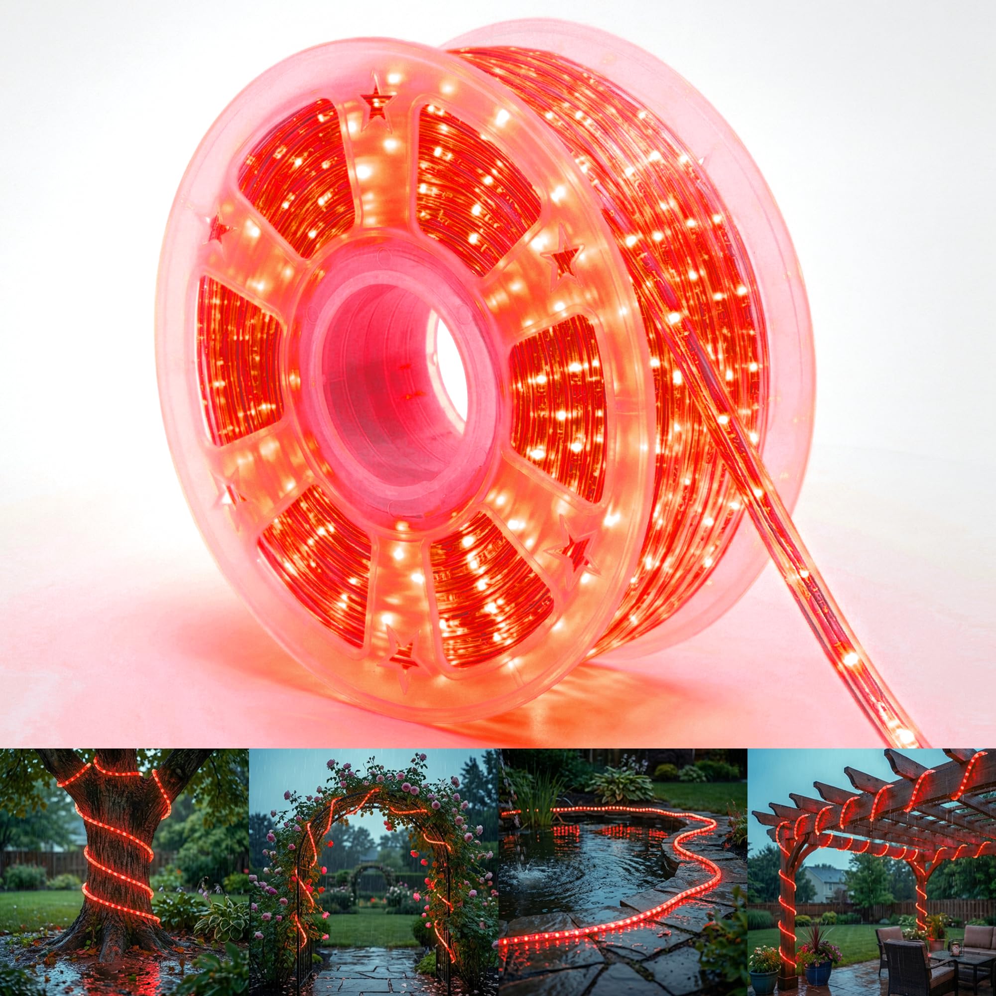 Wasserdichte LED Lichtschlauch, anschließbar & flexibel mit 8 Modi, Außenbeleuchtung für Deck, Garten, Pool, Hof und Weihnachtsdekoration (Rot, 100 Fuß)