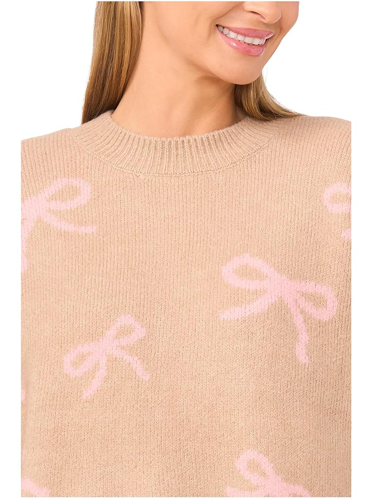 Beige CeCe Ribbon Jacquard Crew Neck Sweater