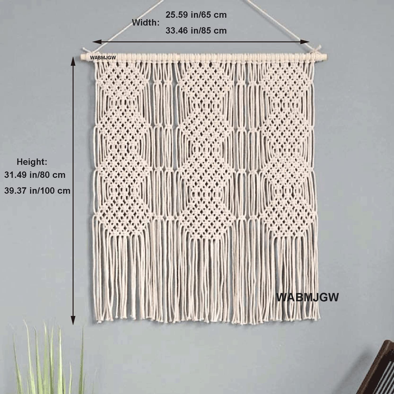 Macramé Colgante de Pared decoración Boho, Hecho a Mano macramé decoración de Pared Cuerda de algodón Tejido macramé Tapiz patrón geométrico decoración de habitación Boho,Beige-100x120cm