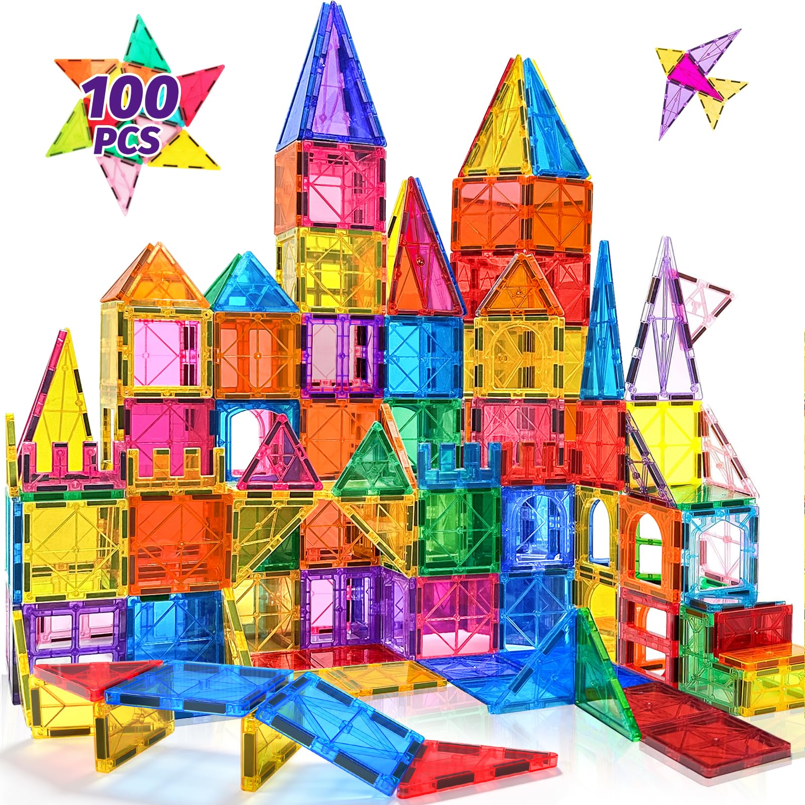 100PCS Magnetic Tiles Blocks for Kids Ages 3-5 4-8 STEM Learning Toys