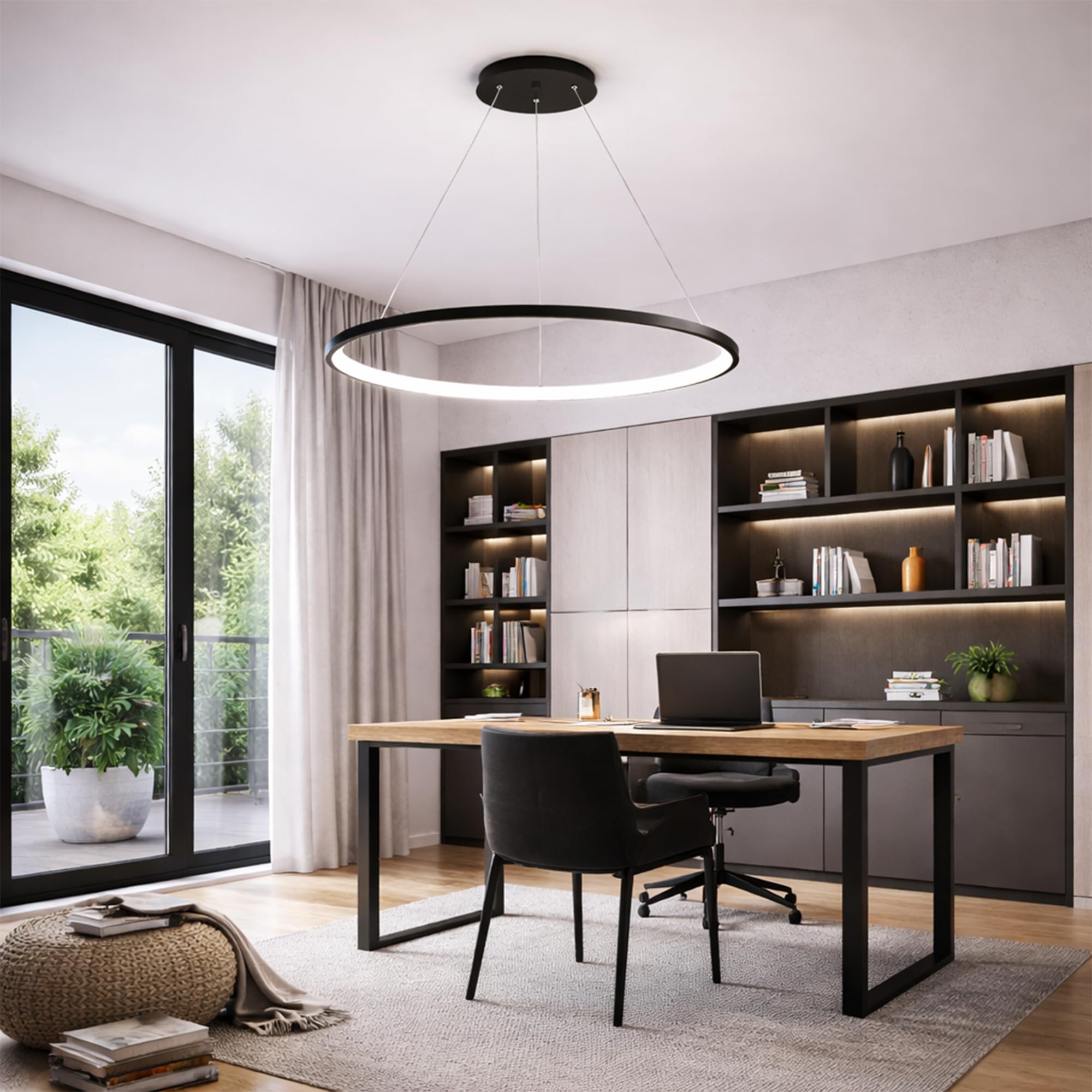 LED Pendelleuchte Esstisch Hängelampe Ring 22W Schwarz 60cm | Hängeleuchte Mit 3 Farbtemperaturen Modern Aluminium Kronleuchter Hängend 160cm Höhenverstellbar Für Esstischlampe Küchen