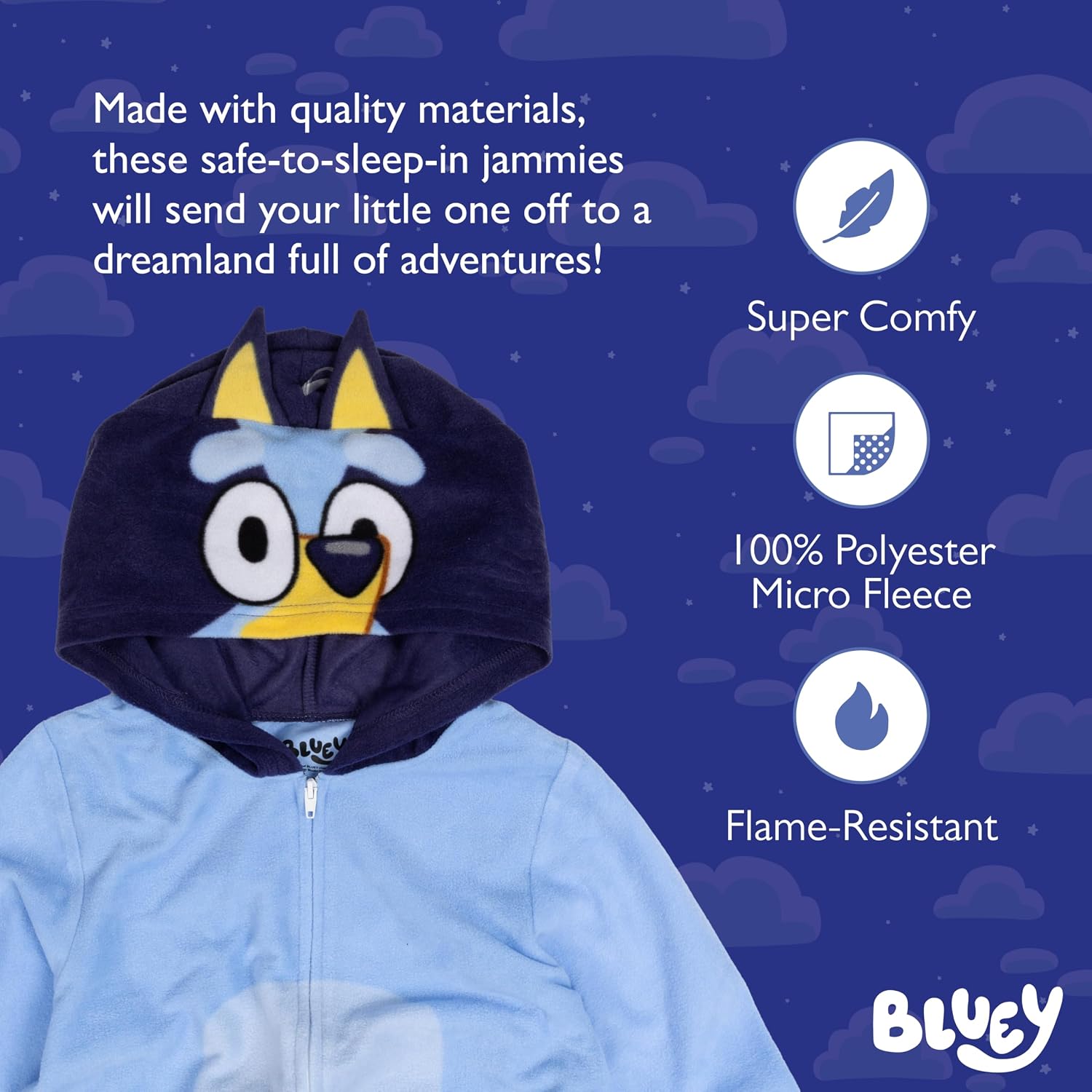 Bluey Unisex Kids' Hooded Blanket Sleeper, Comfortable Pajama Nightwear, Soft & Cute for Kids
