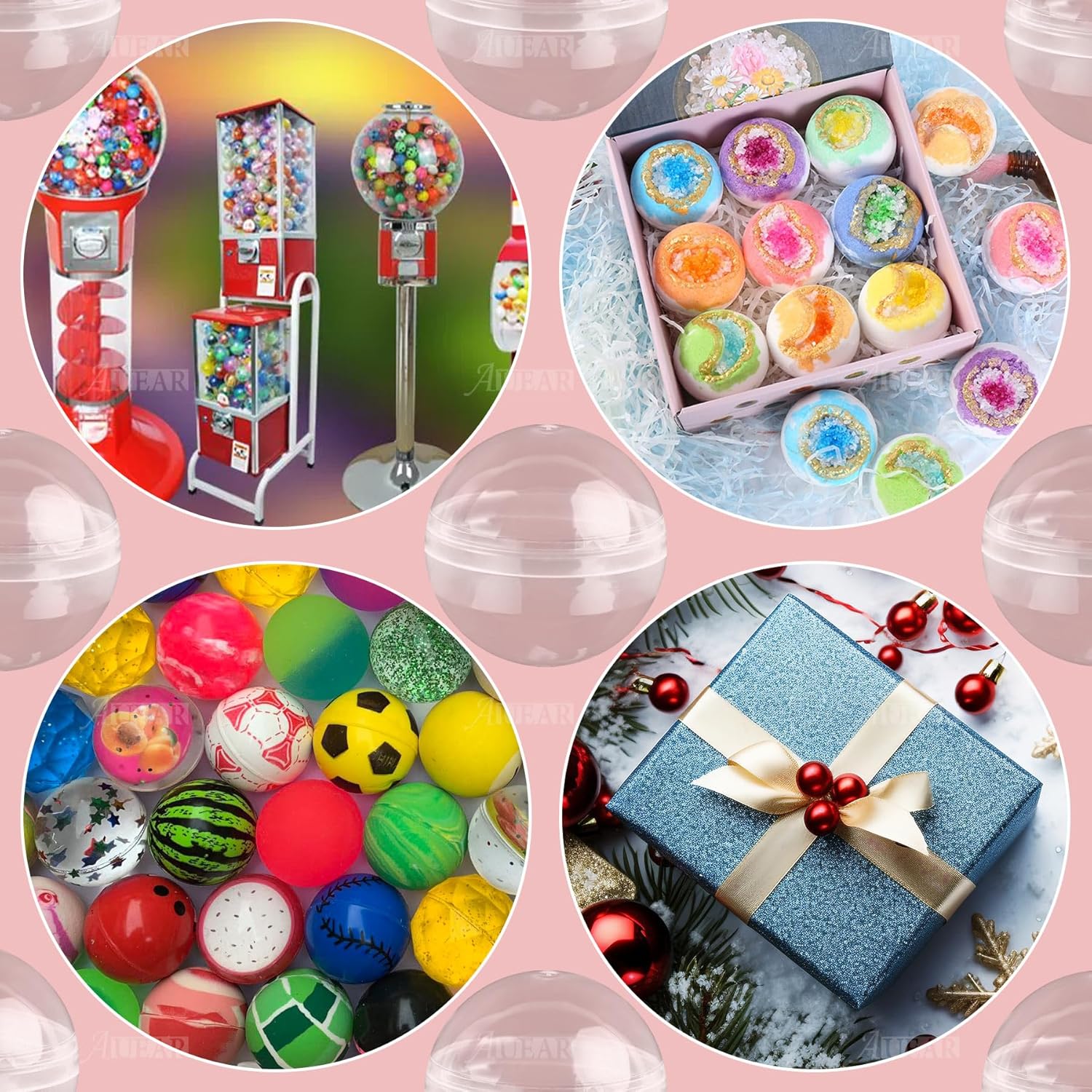 AUEAR, 100 Pack Translucent Small Round Capsules 2 Inch Vending Machine Empty Plastic Gumball Machines Containers for Party Favor Prize