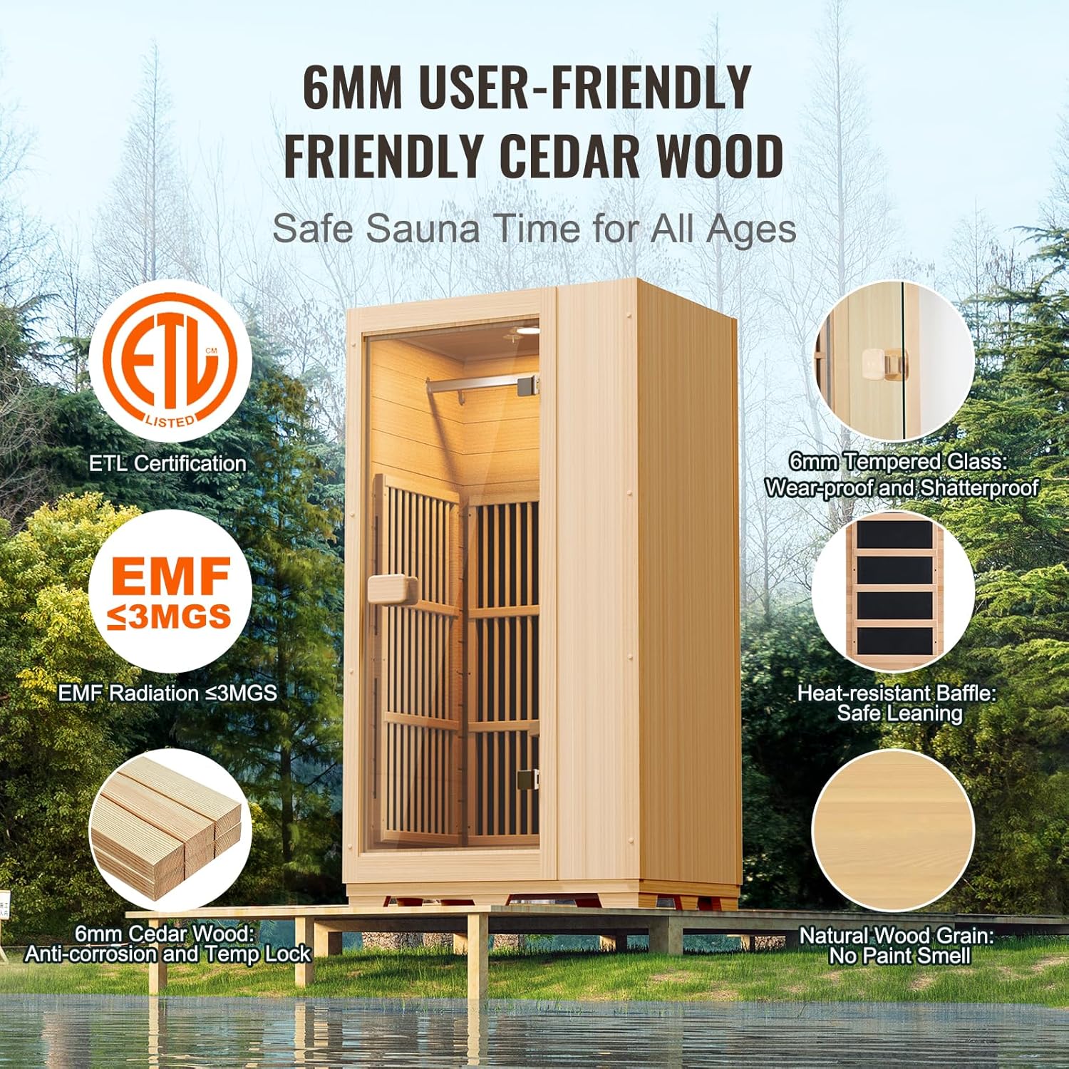 Compact Hemlock Wood Infrared Sauna with Glass Door