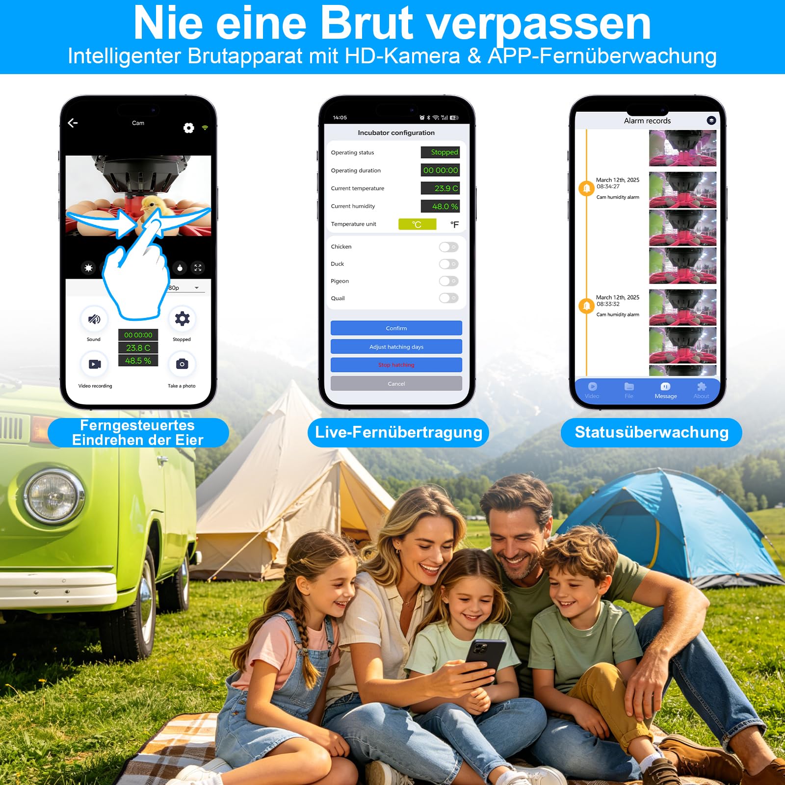 Incubadora automática de 12 huevos con cámara HD 1080, incubadora de pollos con mando a distancia mediante aplicación inteligente, espátula automática y control de temperatura, control de temperatura