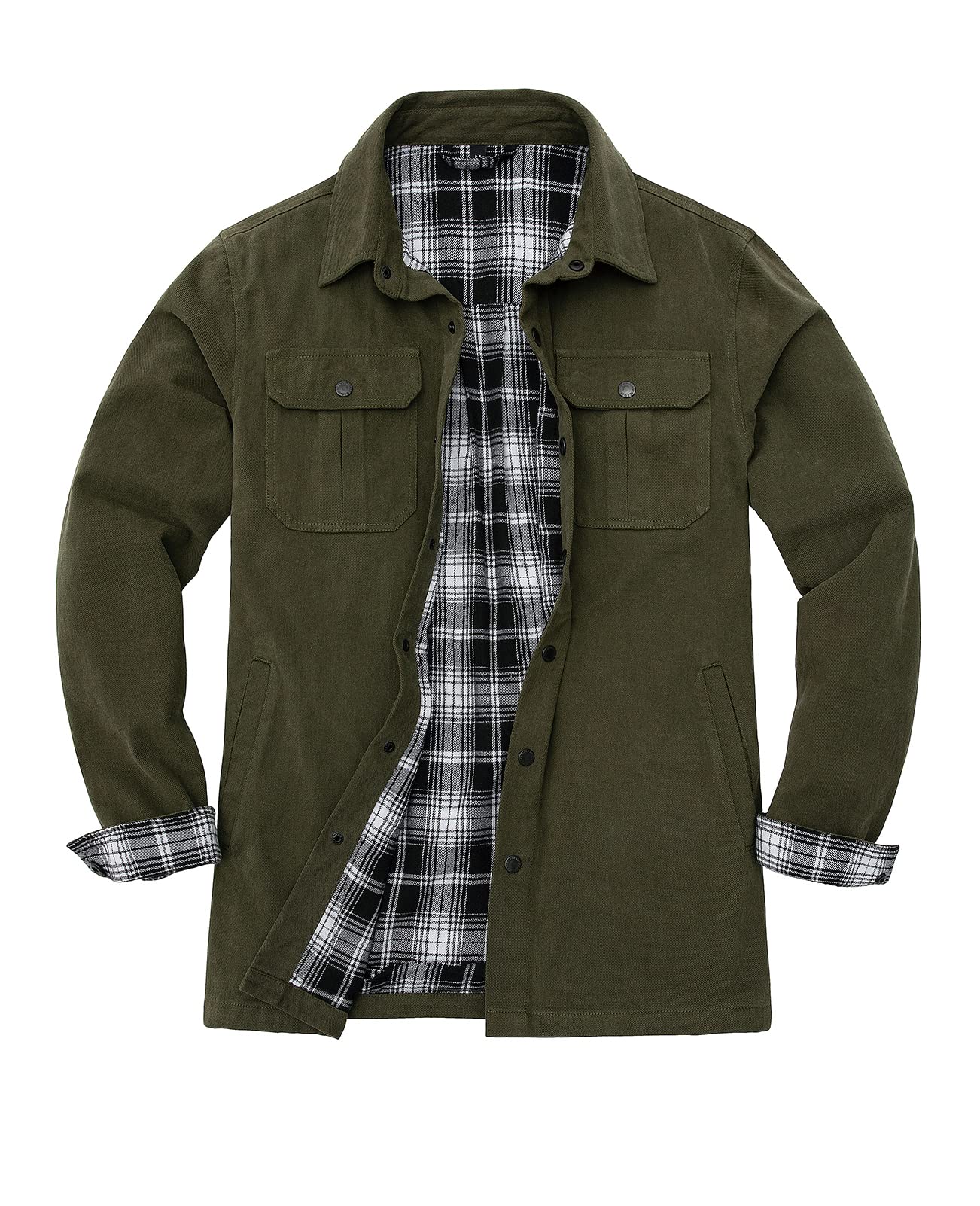 ZENTHACE Men's Full Flannel Lined Shirt Jacket, Heavy Washed Rugged Cotton
