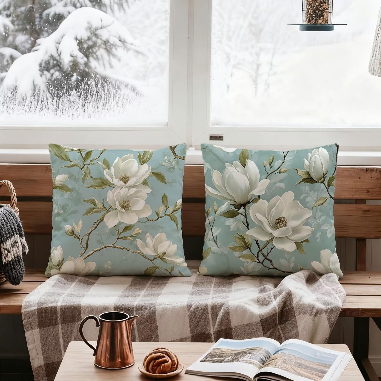 Vert Sauge Housse Coussin 60x60 Beige Taie Oreiller 60x60 Lot de 4 Super Doux Protege Oreiller 60 x 60 Decoration Automne Taie D'oreiller Carrées Coussin Canape, pour Maison Salon Chambre E - 222