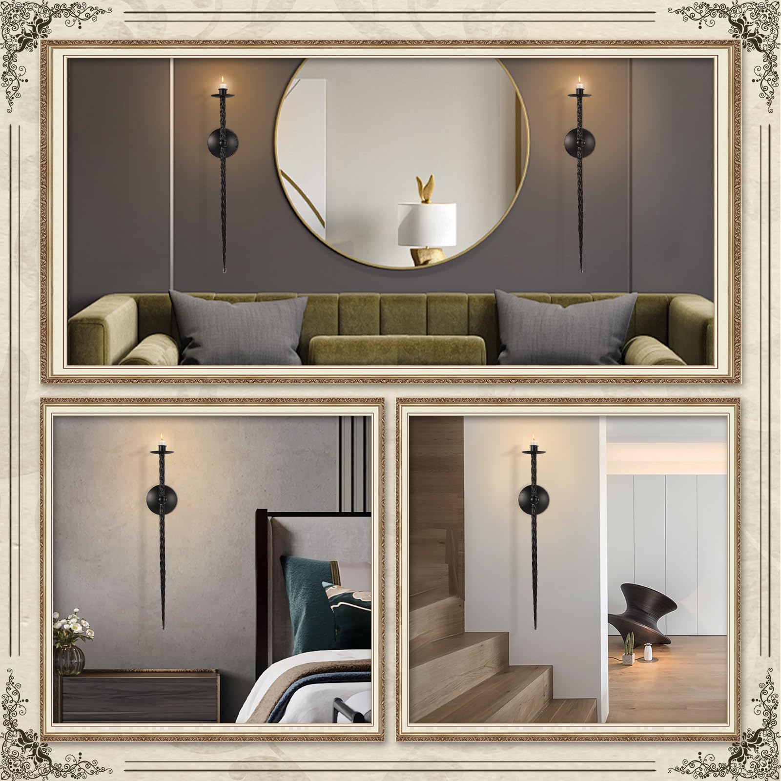 Set di due candelabri da parete, grandi portacandele da parete intrecciati, portacandele da parete in metallo, decorazione per sala da pranzo, soggiorno, ufficio, bagno