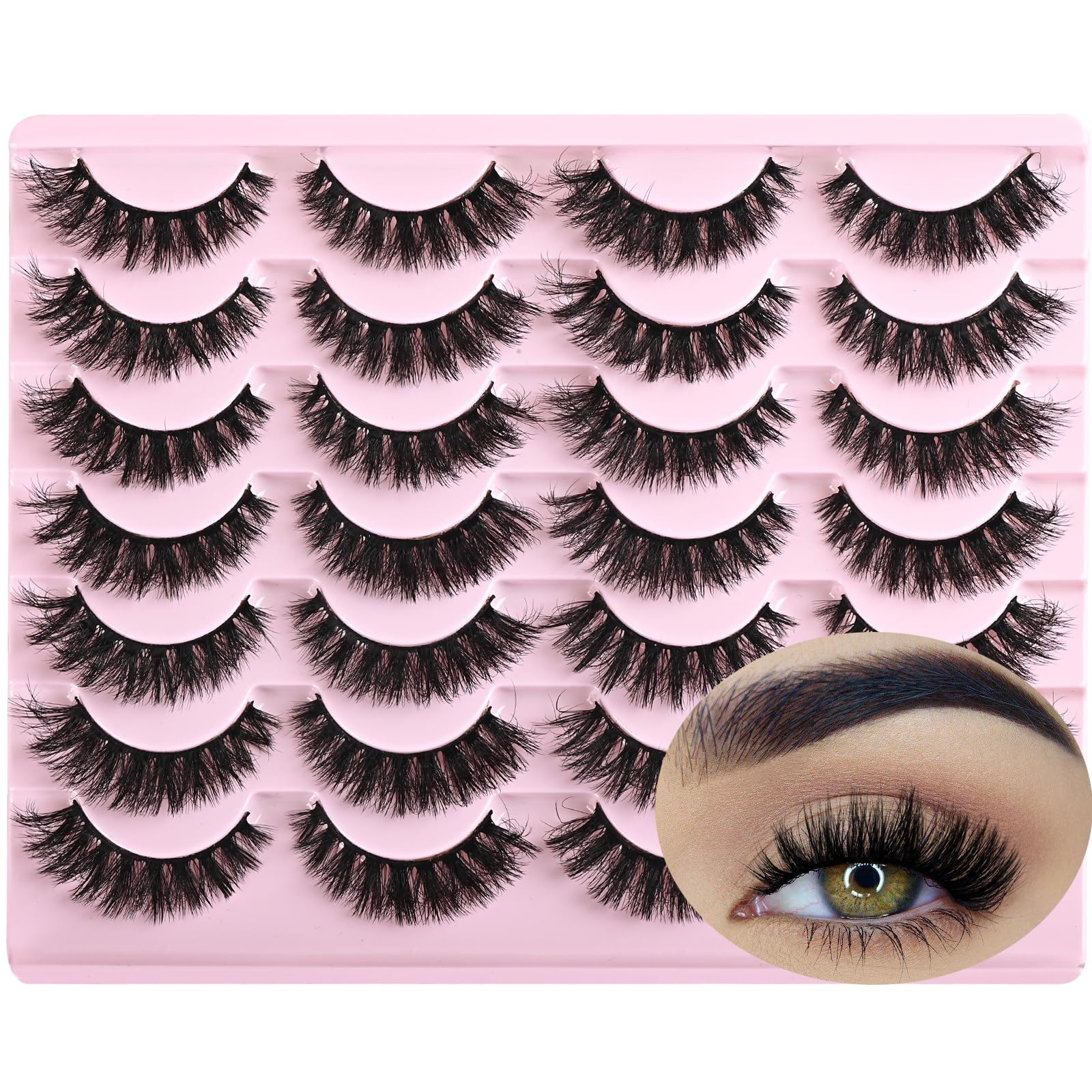 FARRED Wispy Mink Lashes Fluffy False Eyelashes 14 Pairs Fake Eyelashes Natural Look Short Natural Lashes Cat Eye Lash Wispy Volume Eyelash Faux Mink Strip Lashes Pack for Daily Makeup (F19 | 6-13 mm)
