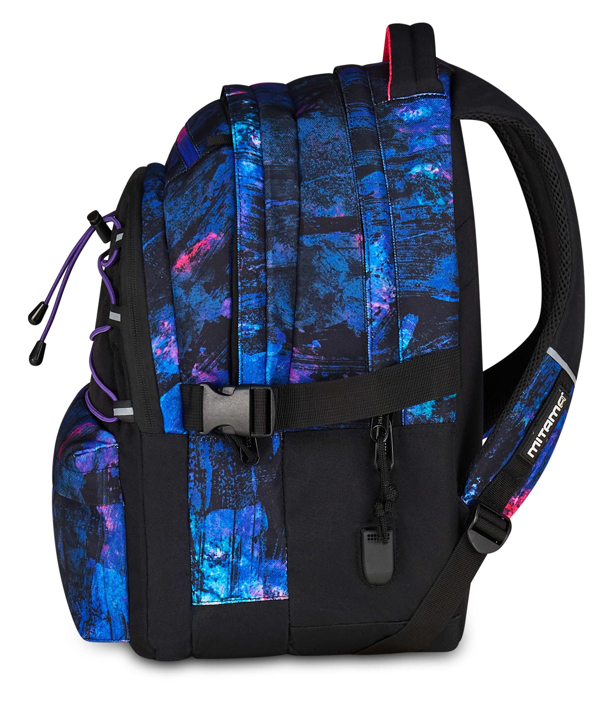 Mitama Zaino Scuola #BDBF PURPLE BRUSH, Viola, Zaino Triplo Scomparto, Tasca Porta Borraccia, Porta USB Integrata, Larghezza Regolabile, Zaino Scuola Media e Superiore, Ragazza