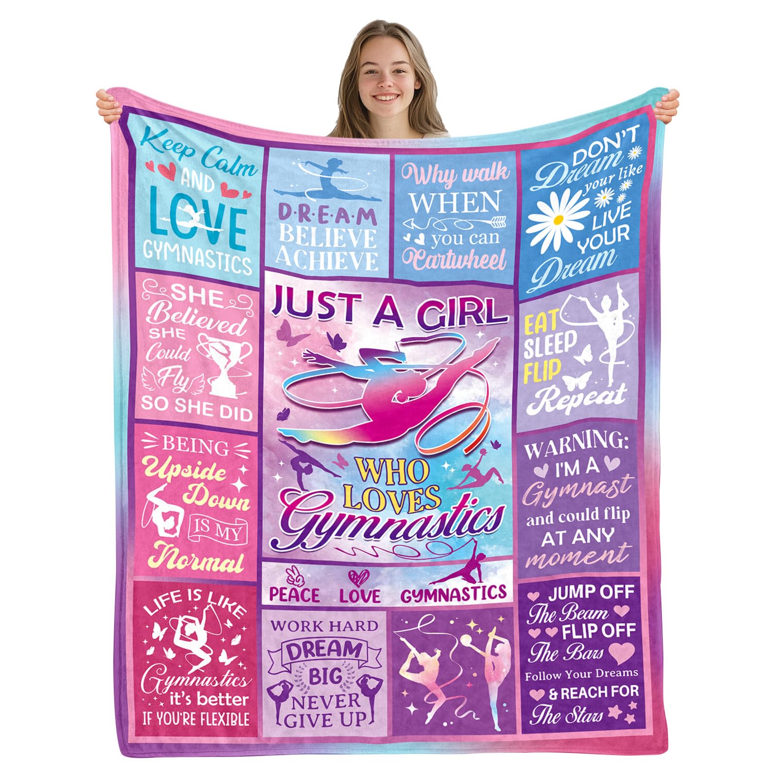 Wazzio Gymnastics Gifts for Girls/Teens/Sister, Dancer Gifts for Daughter Blanket, Gymnastics Blanket for Dance Lovers, Just A Girl Who Loves Dance Gifts for Girls on Birthday 40x50 in
