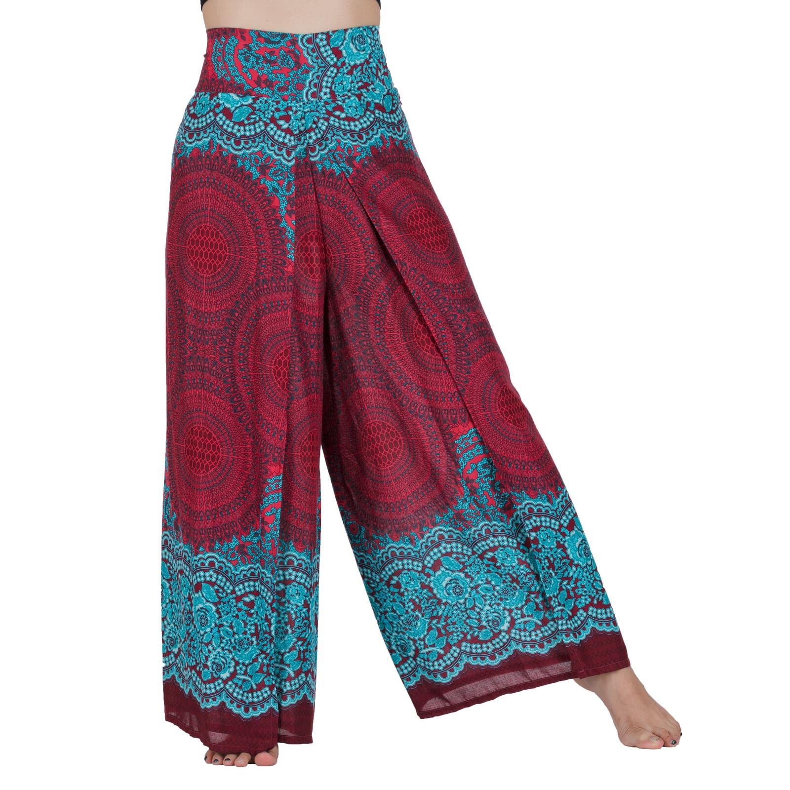Lofbaz Pantalon Palazzo Jambe Fendue pour Femmes Filles Pantalon de Yoga Fluide