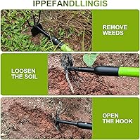 Vista 6 de Azada telescópica de jardín, herramienta de cultivo y deshierbe de doble cabezal con mango ajustable, azada de mano ligera para exteriores