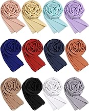 12 Pcs Women Chiffon Silk Scarf Shawl Wrap Soft Lightweight Solid Color Chiffon Hijab Scarf Long Fashion Scarves(Stylish Colors)