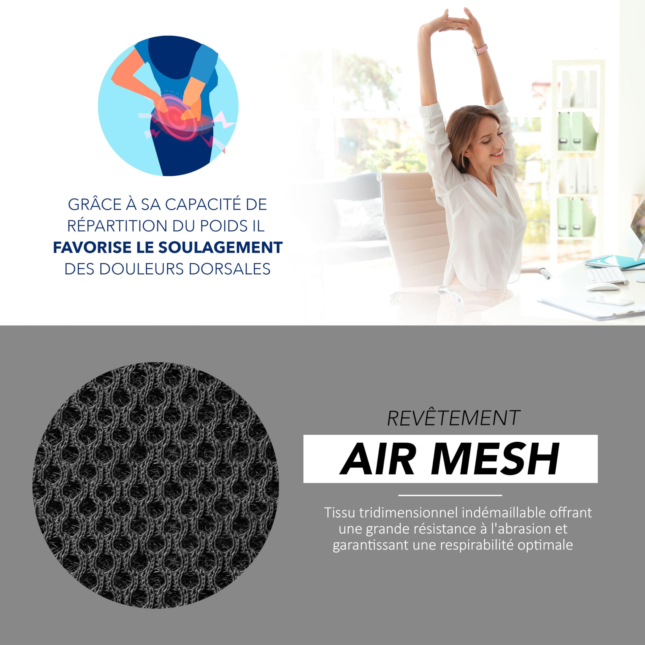 AIESI® Coussin Anti-escarres pour fauteuils roulants et sièges (cm 44x44x8h) en mousse de polyuréthane avec coussinet interne en gel viscoélastique et sangle de fixation, Certifié CE, Garantie 24 mois