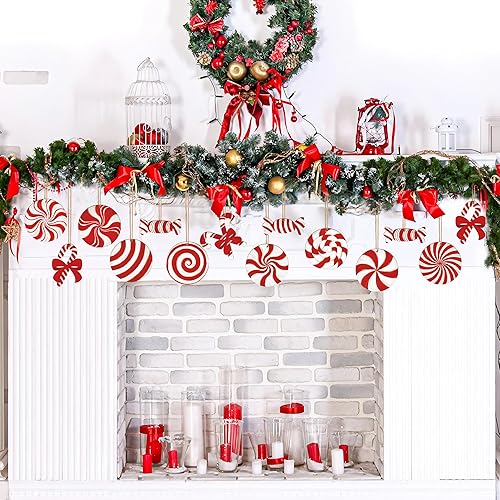 Miniatura 5 de 36 piezas de adornos navideños de madera con forma de bastón de caramelo, decoración colgante para árbol de Navidad, piruletas de menta roja y