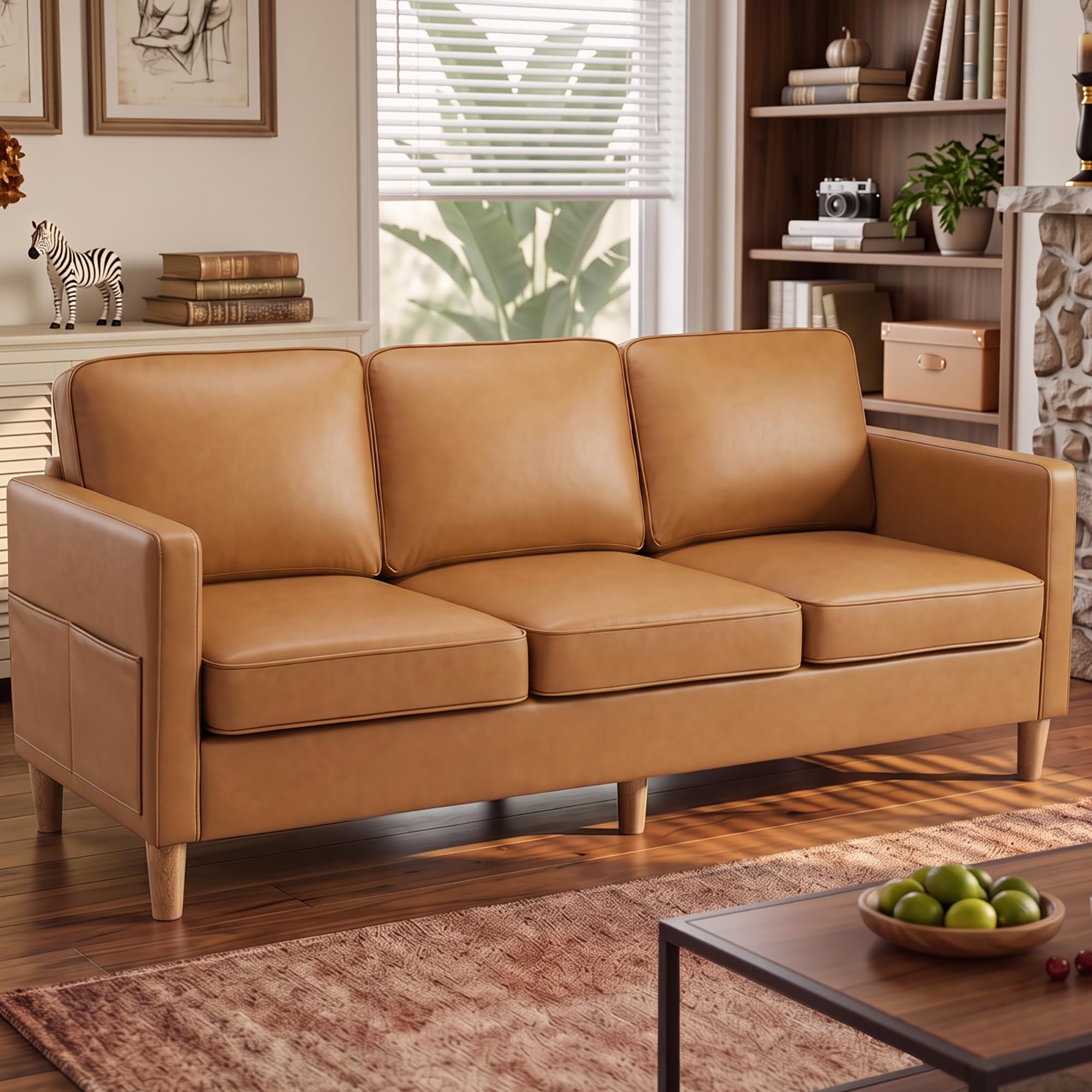 80" Faux Leather Sofa Mid Century Modern 3 Seater Couch for Living Room