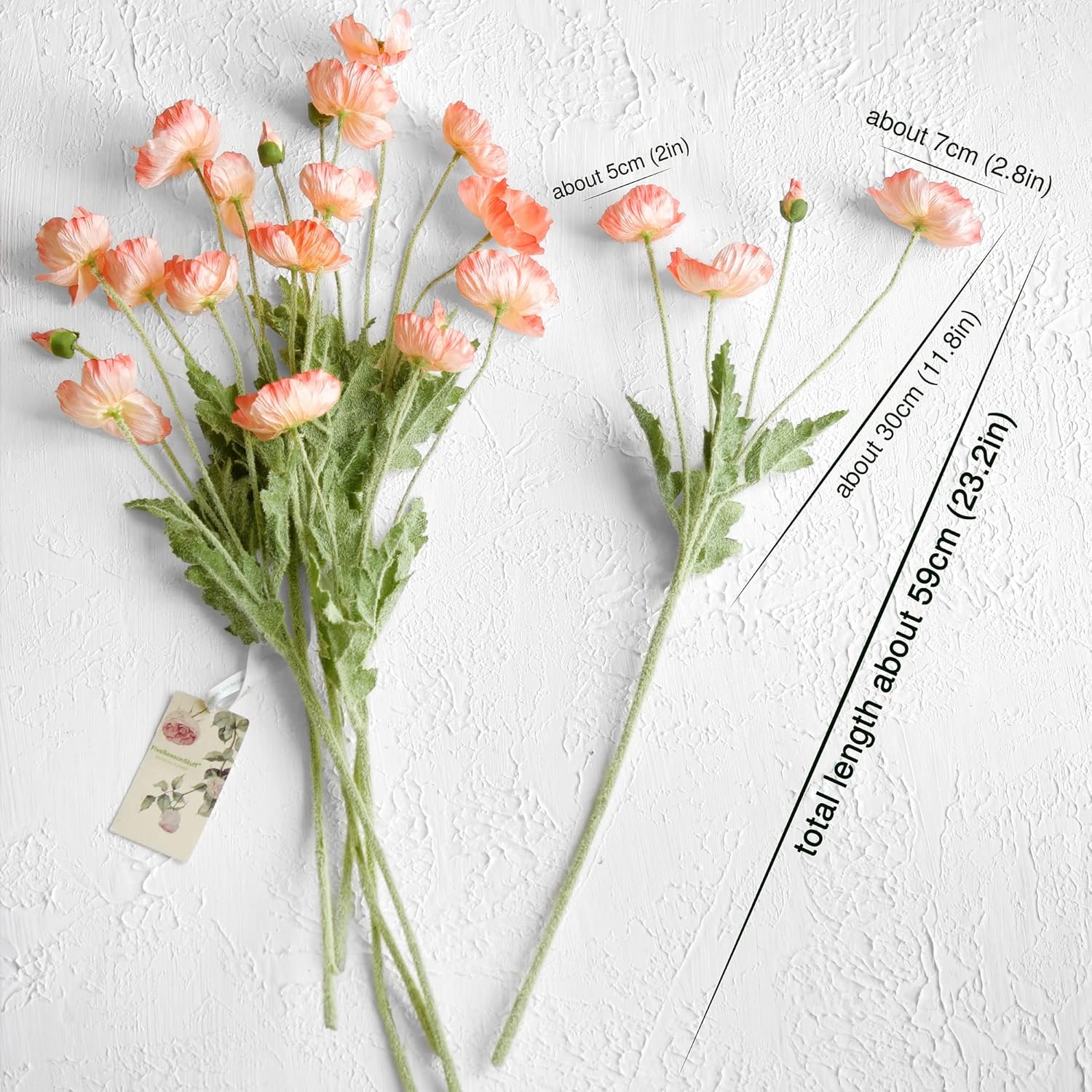 FiveSeasonStuff Silk Poppies Artificial Flower Bouquet for Remembrance Home Wedding 22” 6 Stems (Peachy Pink)