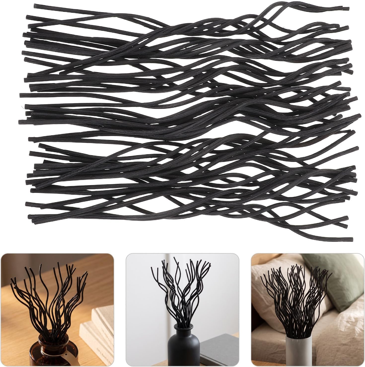50pcs Black Rattan Reed Diffuser Sticks 7.9 Inch Replacement Set
