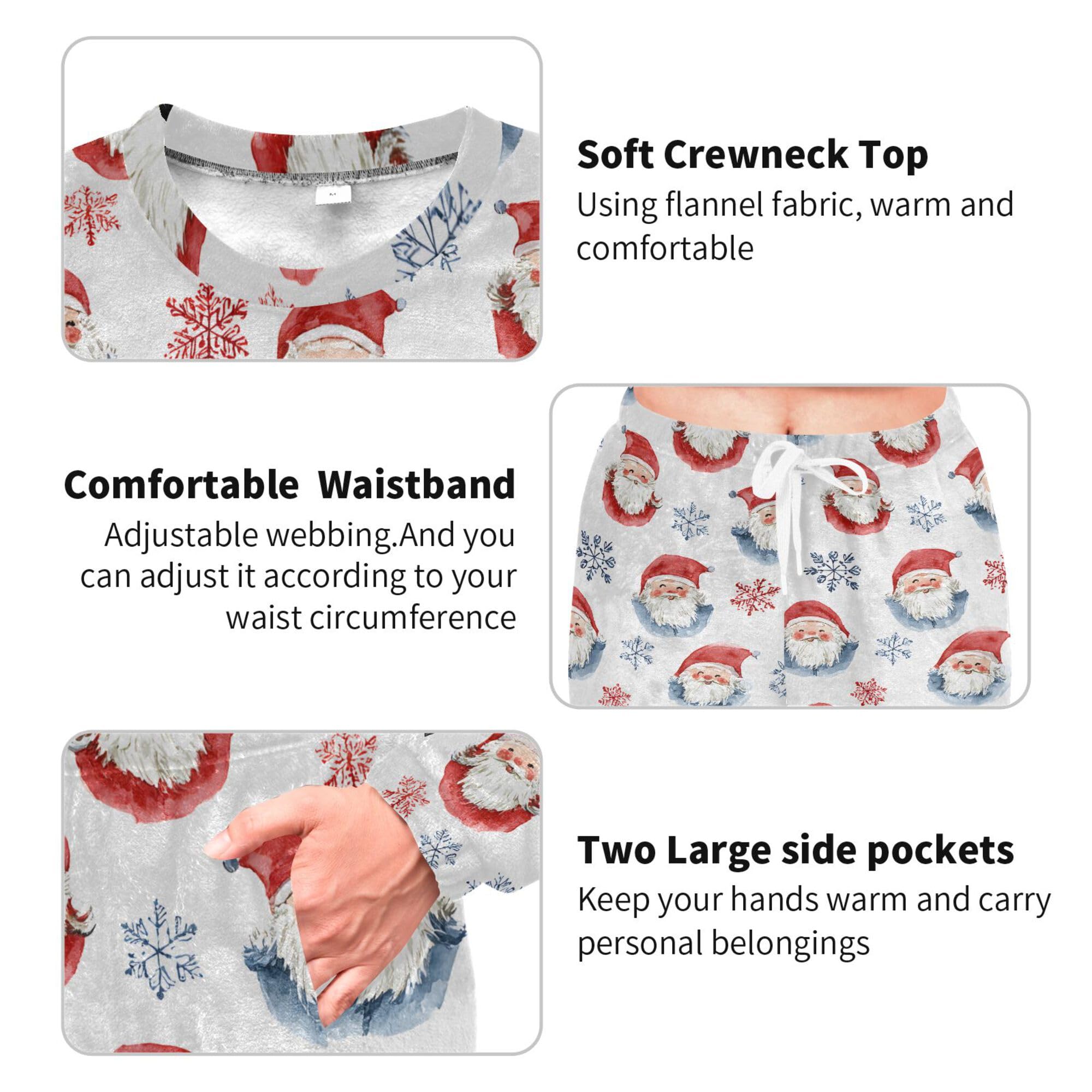 ALAZA Conjunto de pijama de forro polar para mujer, diseño de Navidad, manga larga, ropa de dormir de dos piezas, ropa de dormir térmica, pijama súper suave, talla S