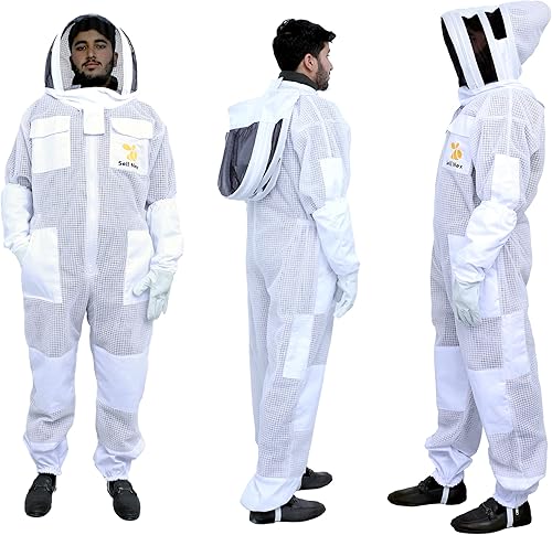 Miniatura 4 de Sell Nex - Traje de abeja profesional de 3 capas ventilado para apicultor, traje de apicultura, traje a prueba de picaduras de abeja, con velo de