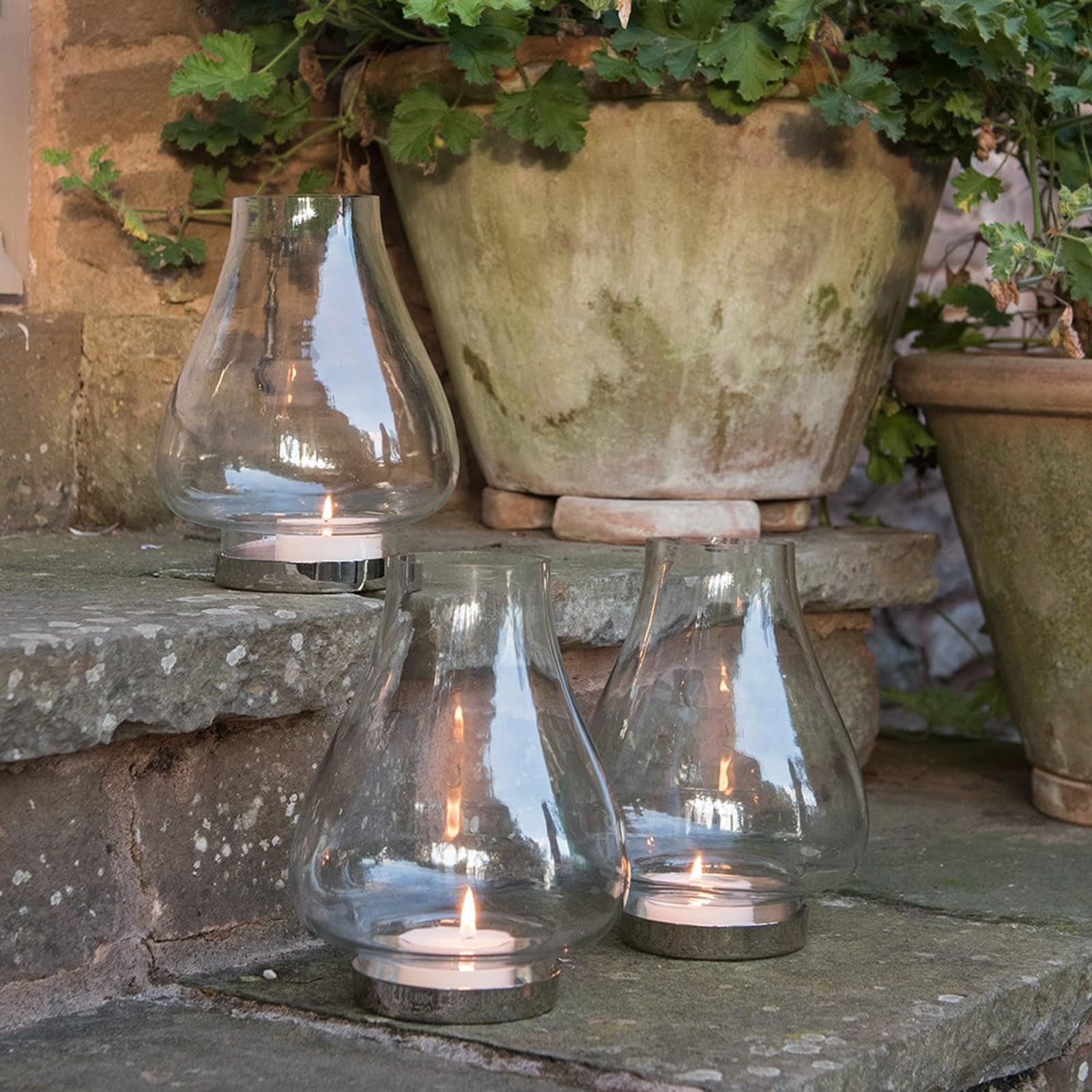 Crocus Clear Collection 20Cm Blown Glass Hurricane Candle Lantern Holder And Metal Cylinder Pillar Taper Vase For Outdoor Use